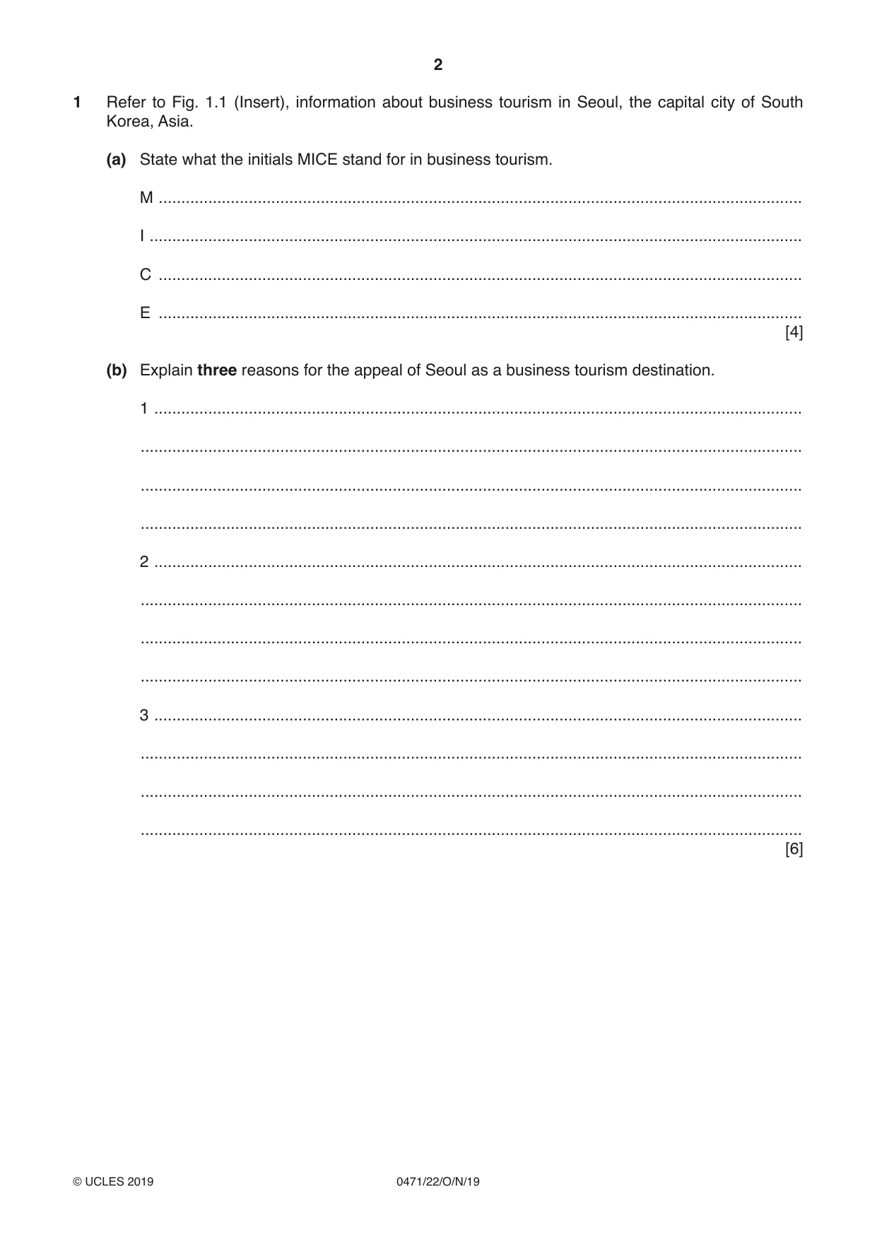 Cambridge IGCSE Travel and Tourism 0471 2019 Oct/Nov Paper 2 · Variant 2 question paper, page 2 of 16