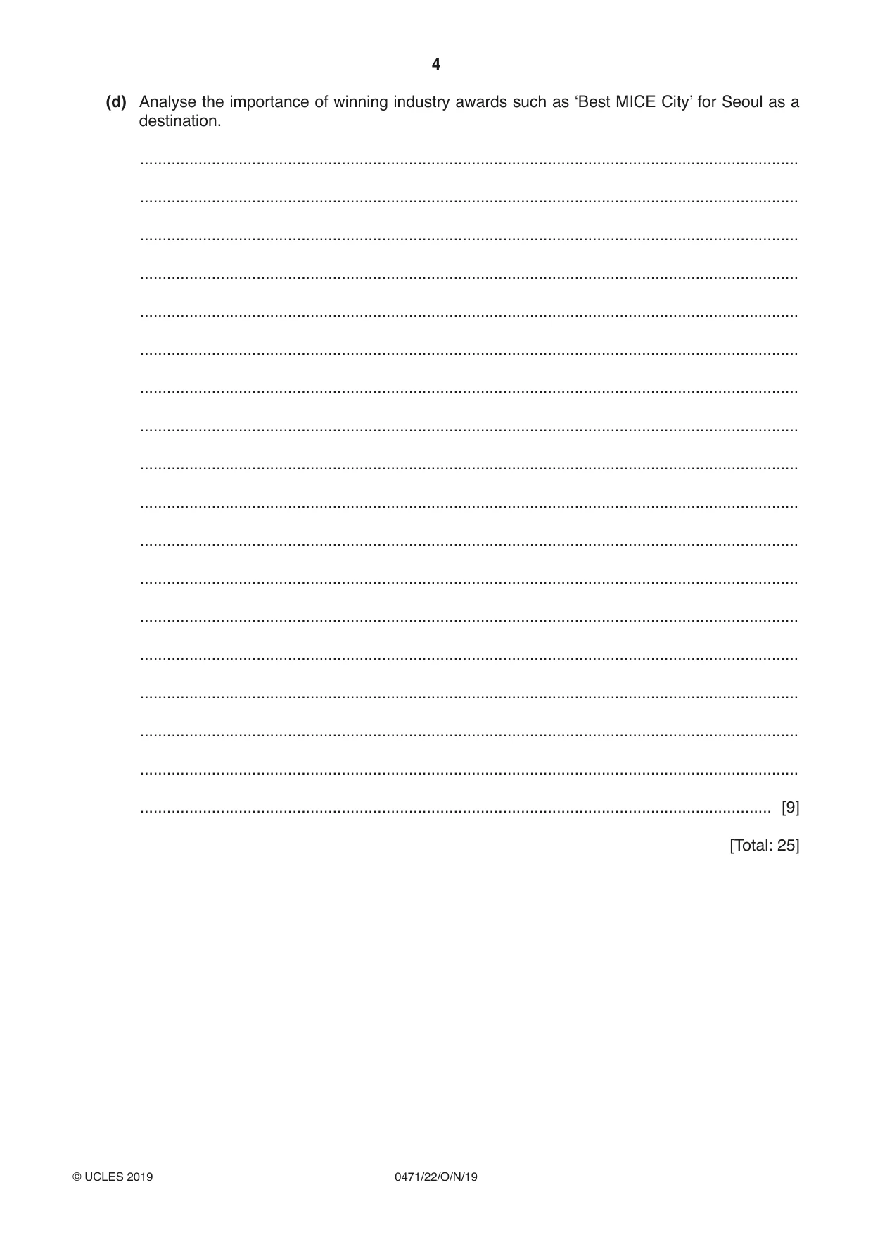 Cambridge IGCSE Travel and Tourism 0471 2019 Oct/Nov Paper 2 · Variant 2 question paper, page 4 of 16
