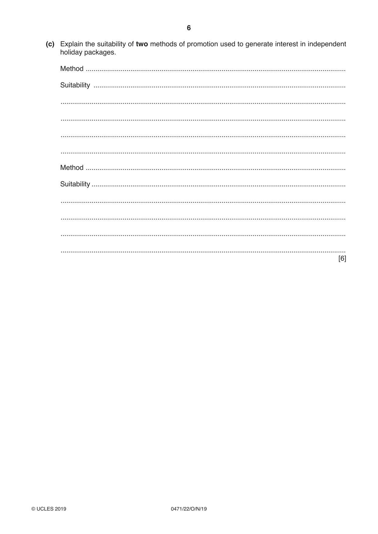 Cambridge IGCSE Travel and Tourism 0471 2019 Oct/Nov Paper 2 · Variant 2 question paper, page 6 of 16