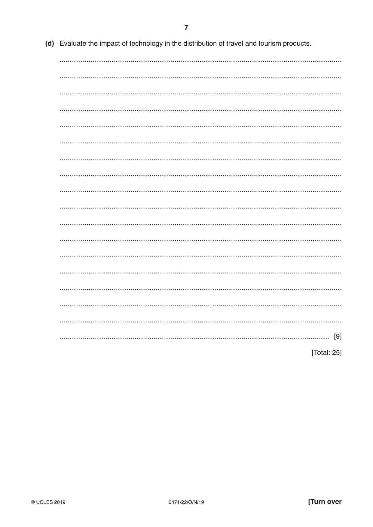 Cambridge IGCSE Travel and Tourism 0471 2019 Oct/Nov Paper 2 · Variant 2 question paper, page 7 of 16