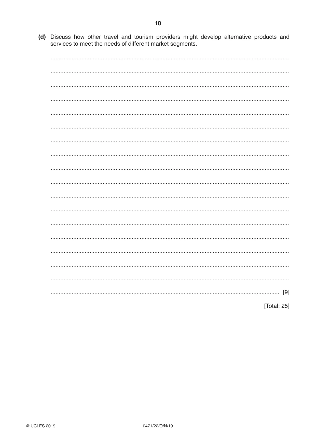 Cambridge IGCSE Travel and Tourism 0471 2019 Oct/Nov Paper 2 · Variant 2 question paper, page 10 of 16