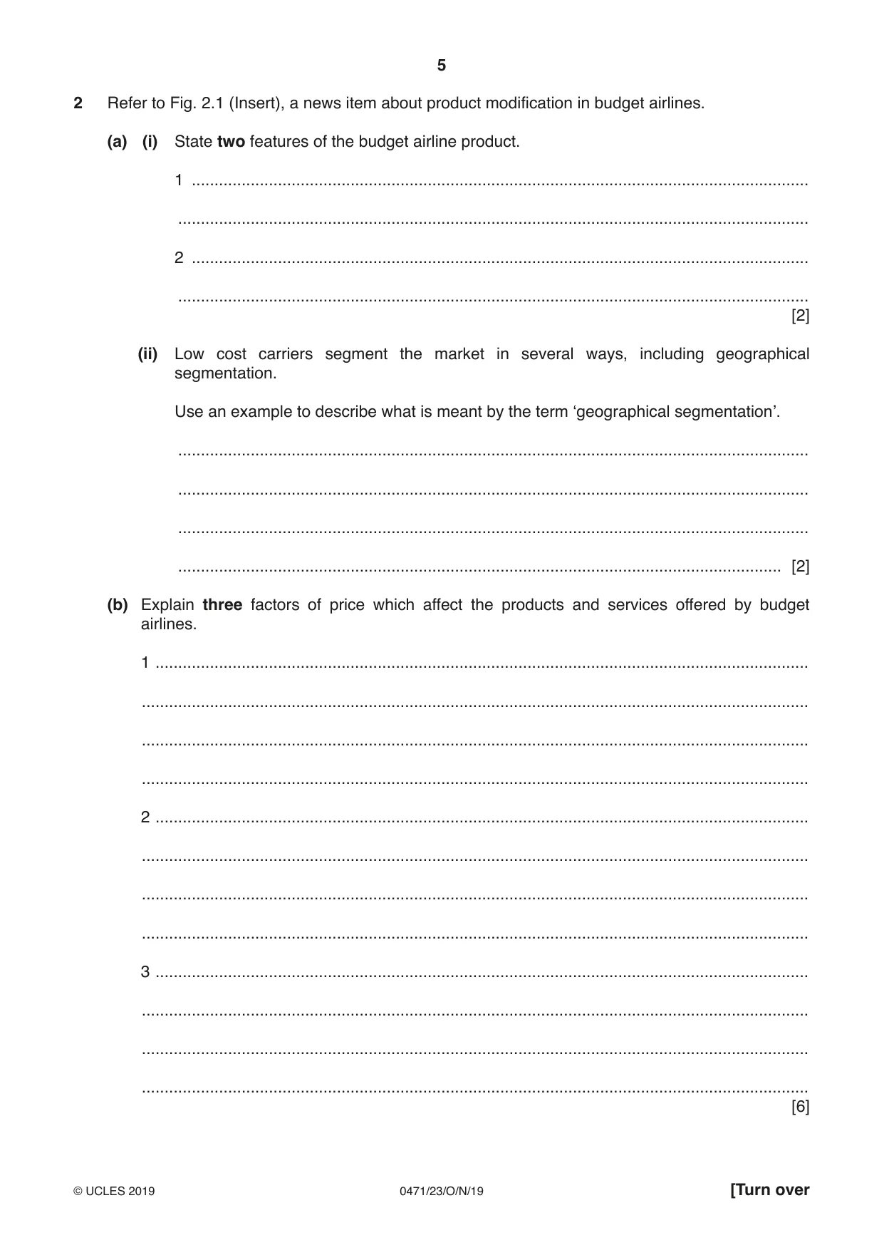 Cambridge IGCSE Travel and Tourism 0471 2019 Oct/Nov Paper 2 · Variant 3 question paper, page 5 of 16