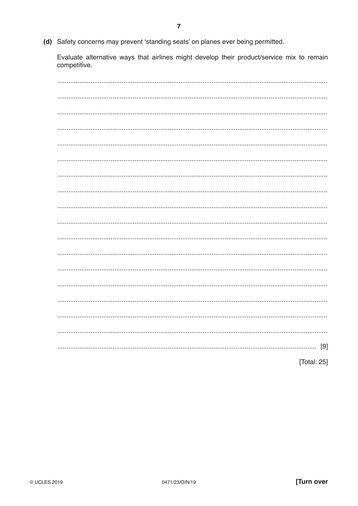 Cambridge IGCSE Travel and Tourism 0471 2019 Oct/Nov Paper 2 · Variant 3 question paper, page 7 of 16
