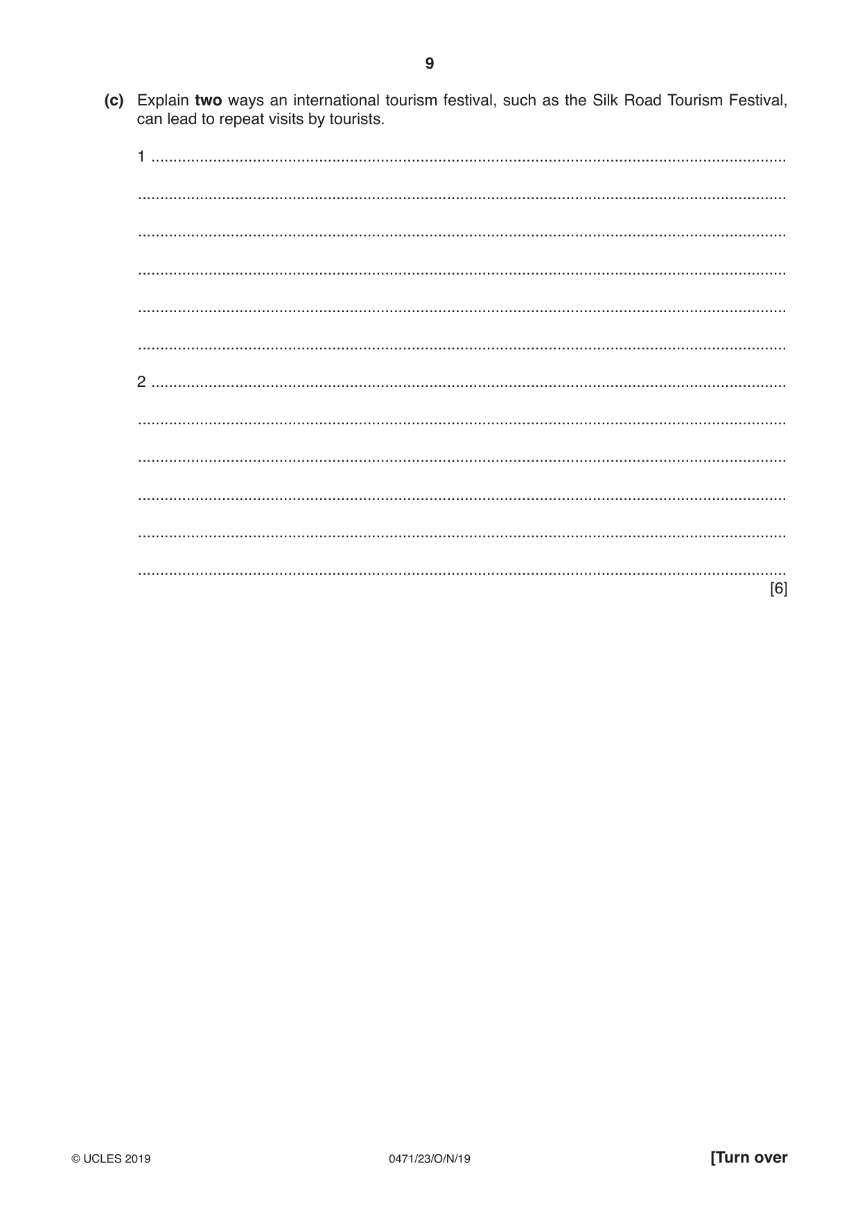 Cambridge IGCSE Travel and Tourism 0471 2019 Oct/Nov Paper 2 · Variant 3 question paper, page 9 of 16