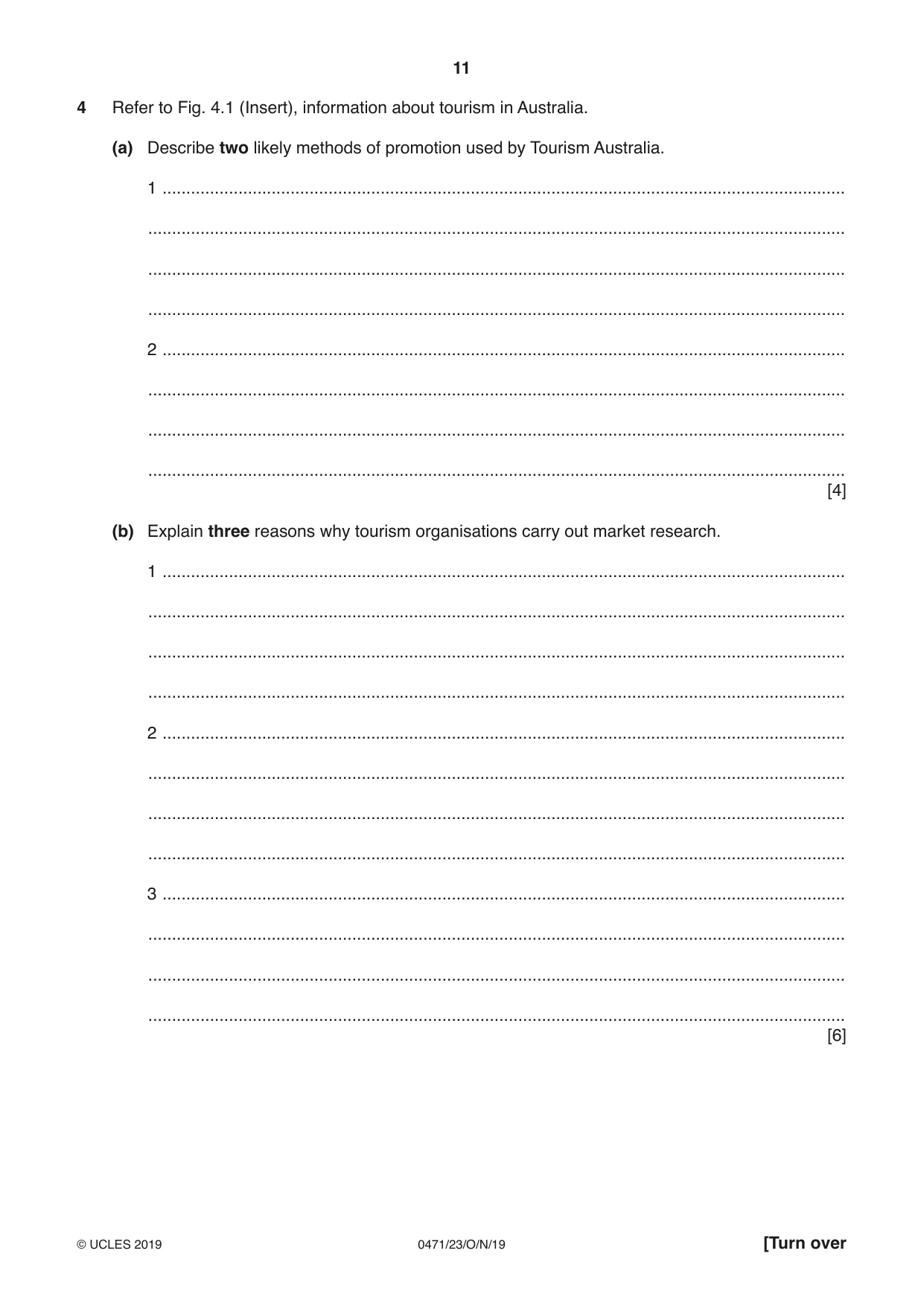 Cambridge IGCSE Travel and Tourism 0471 2019 Oct/Nov Paper 2 · Variant 3 question paper, page 11 of 16