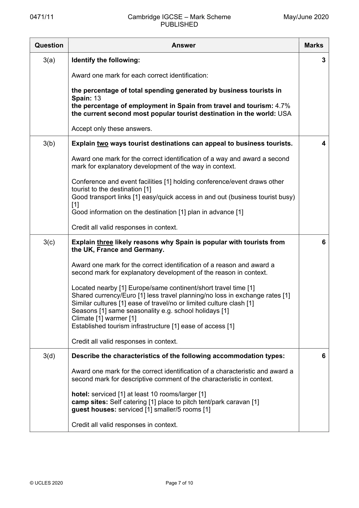 Mark scheme, page 7 of 10