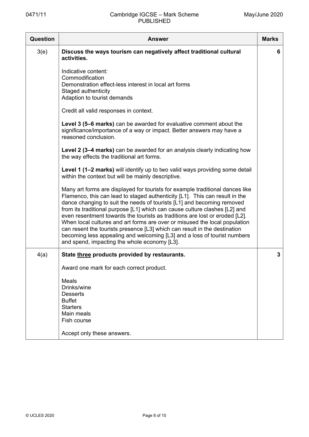 Mark scheme, page 8 of 10