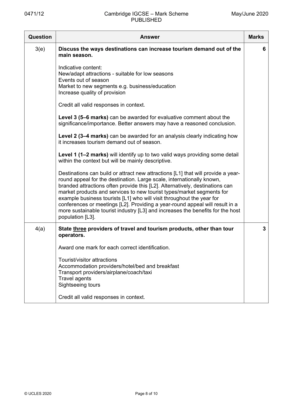 Mark scheme, page 8 of 10