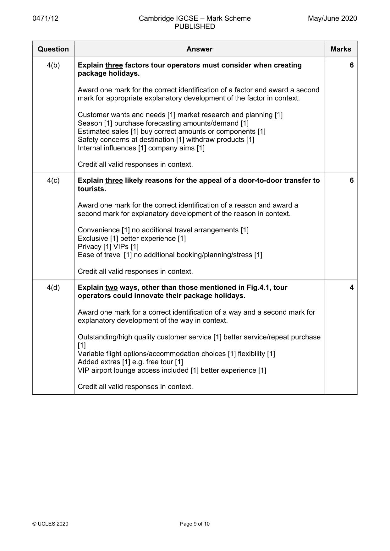 Mark scheme, page 9 of 10