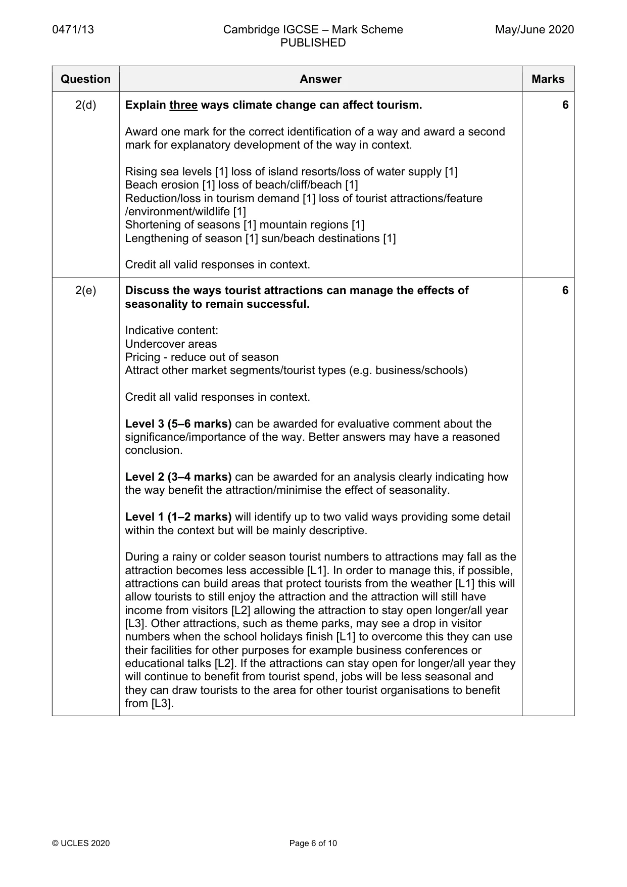 Mark scheme, page 6 of 10