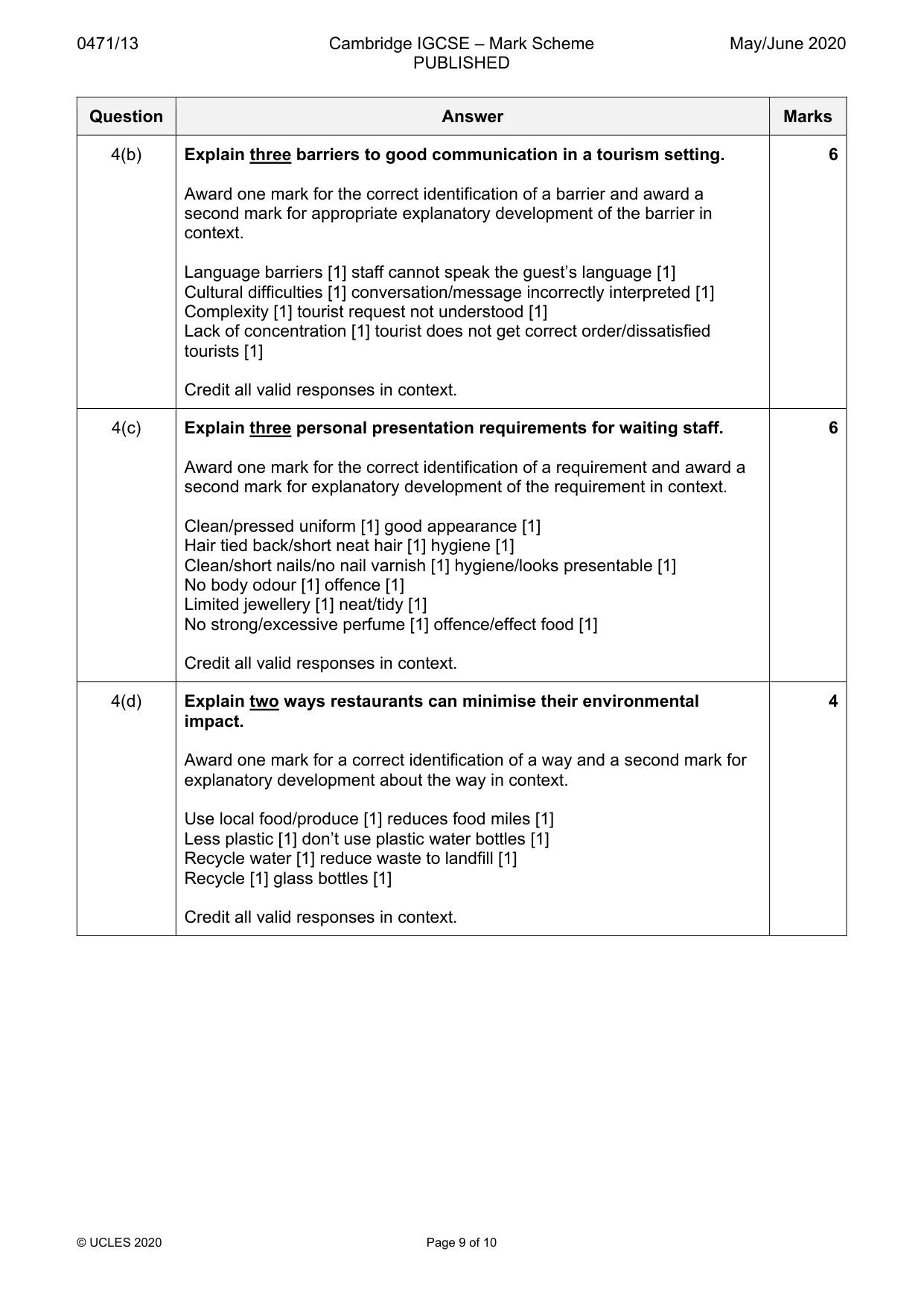 Mark scheme, page 9 of 10