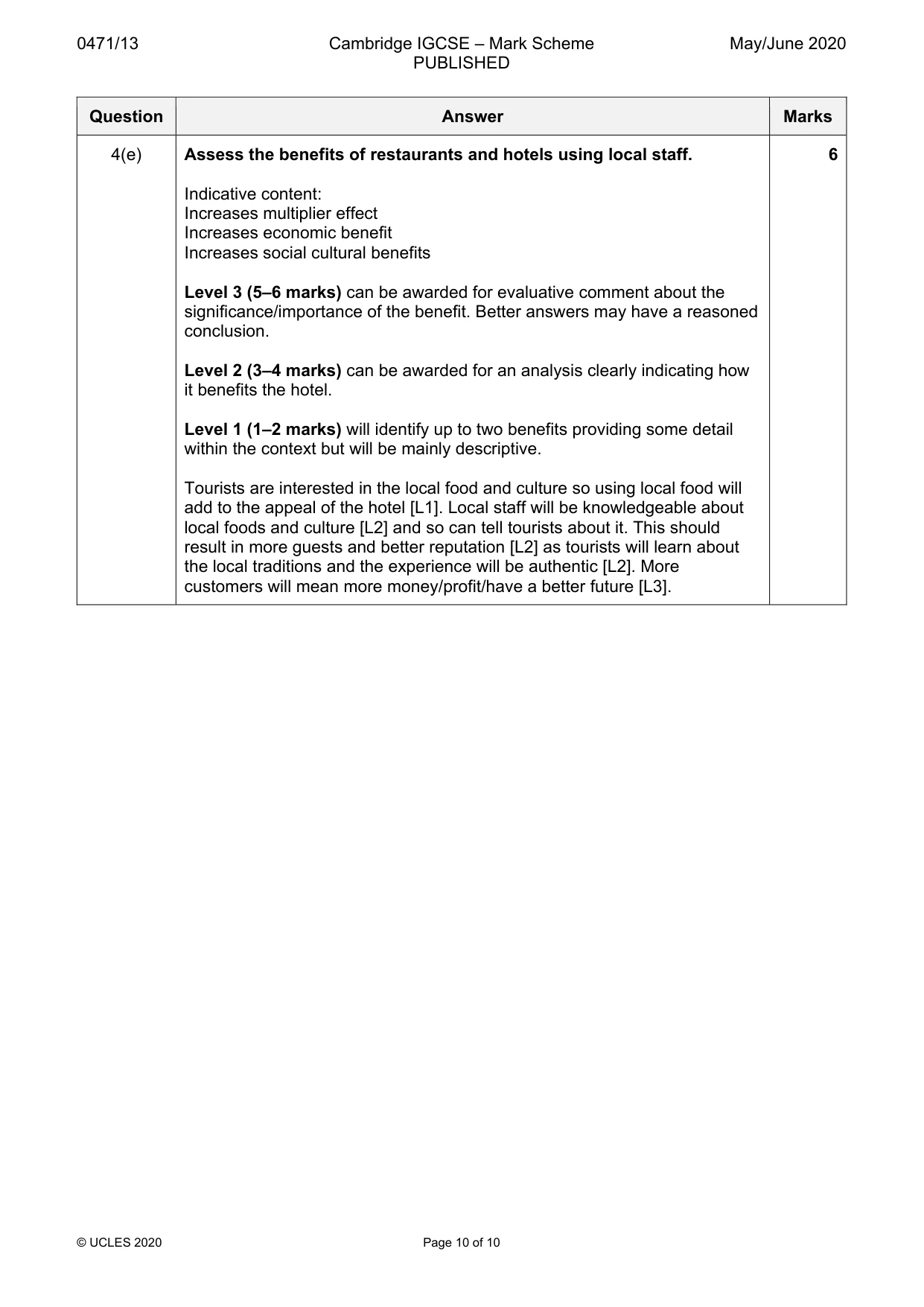 Mark scheme, page 10 of 10