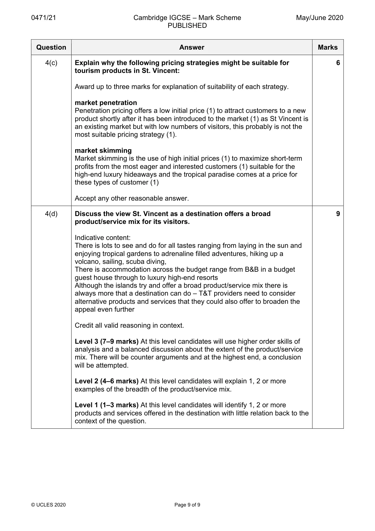 Mark scheme, page 9 of 9