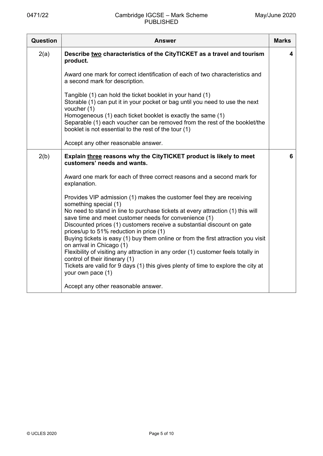 Mark scheme, page 5 of 10