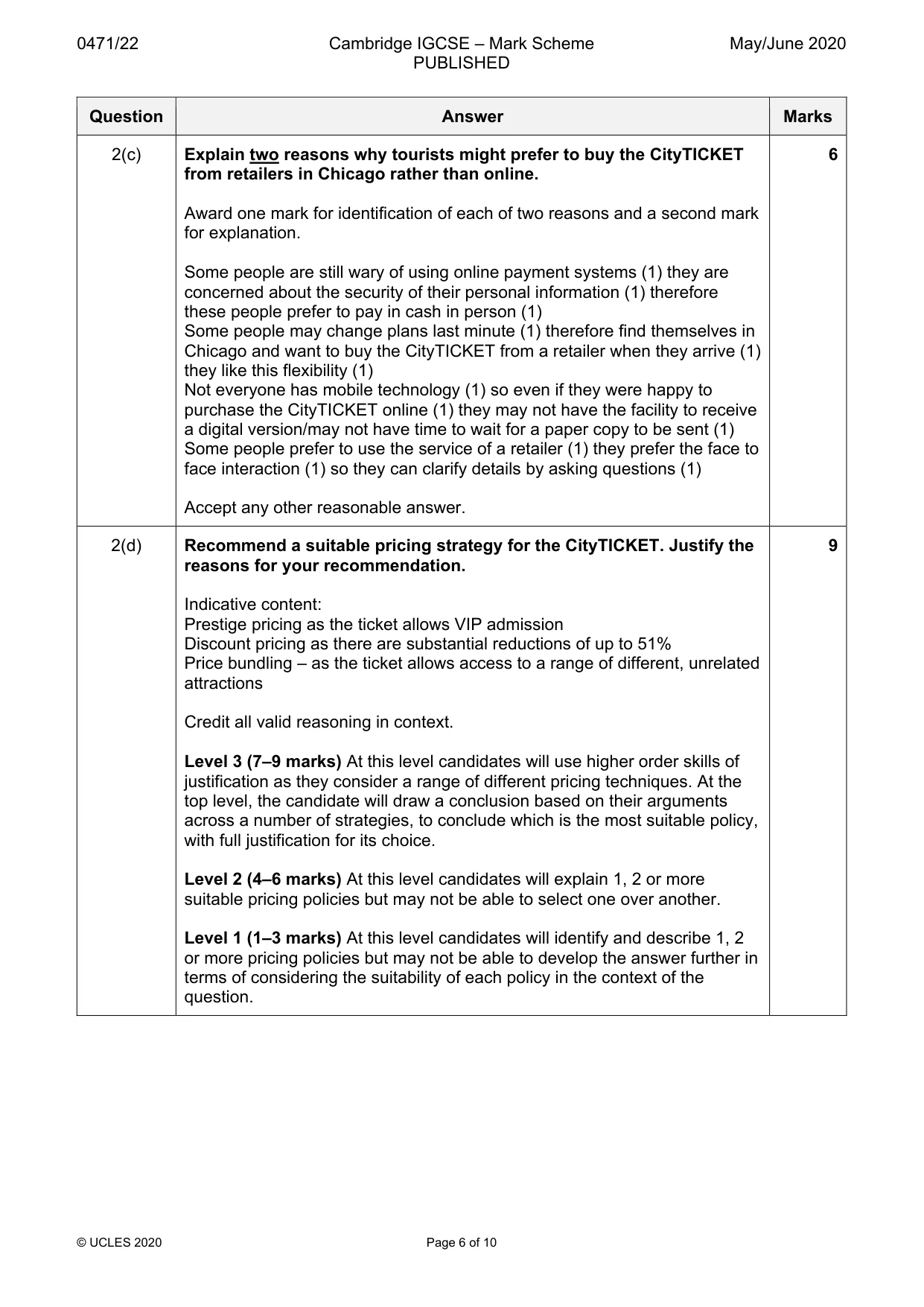 Mark scheme, page 6 of 10