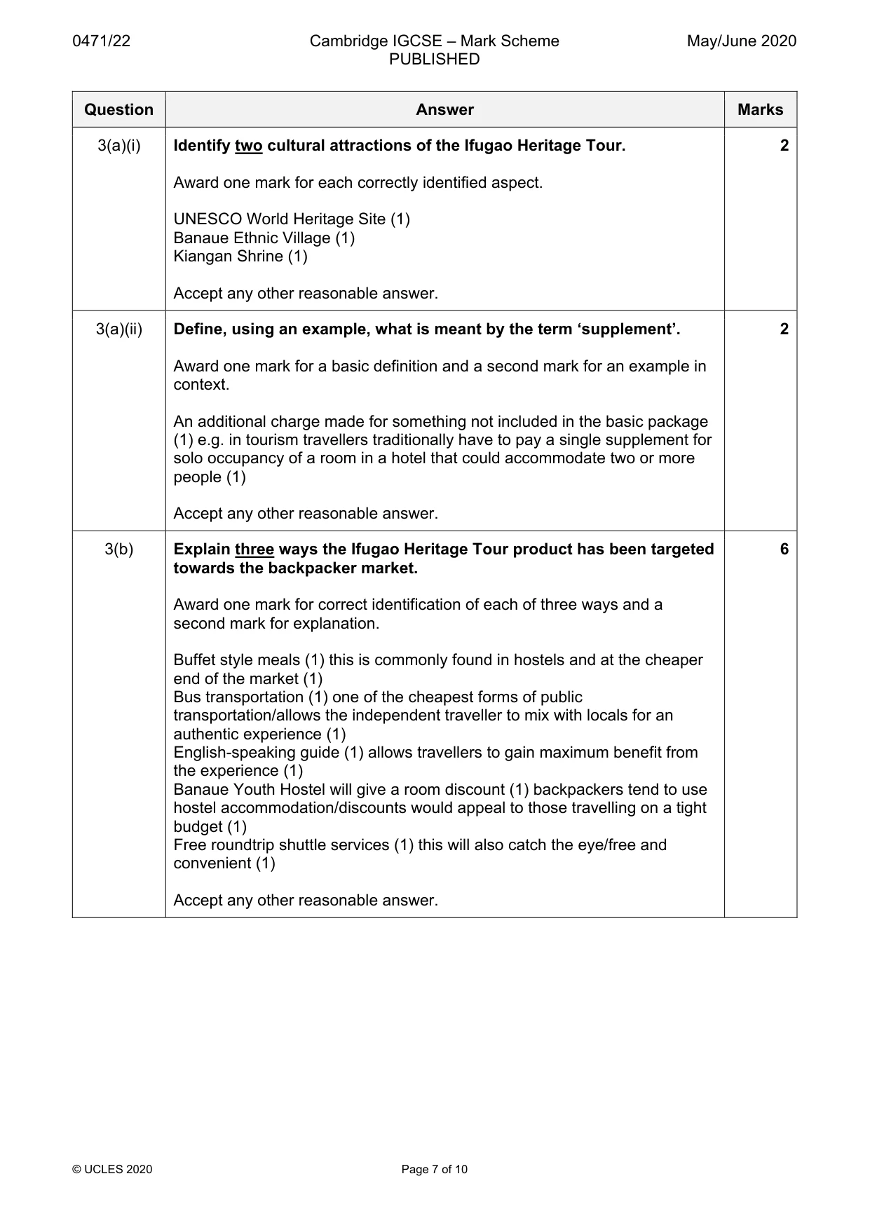 Mark scheme, page 7 of 10