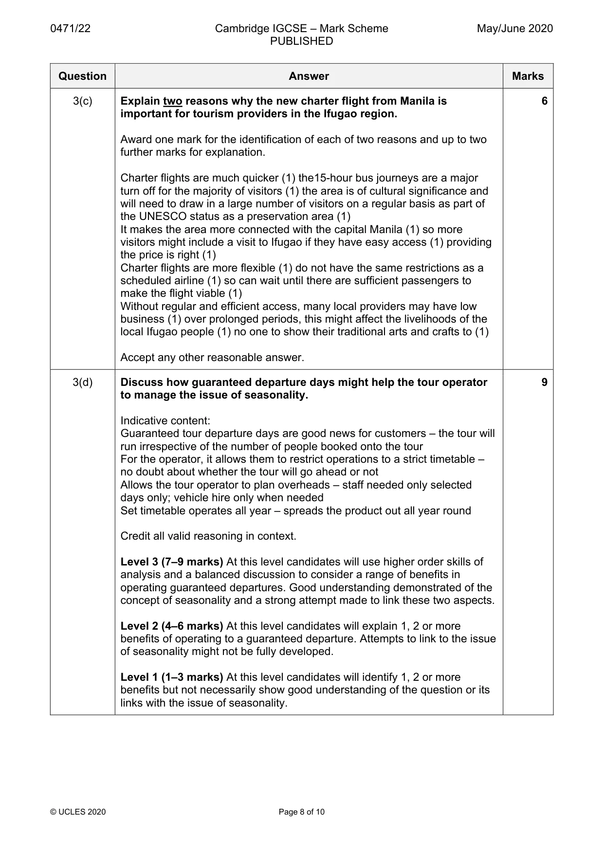 Mark scheme, page 8 of 10
