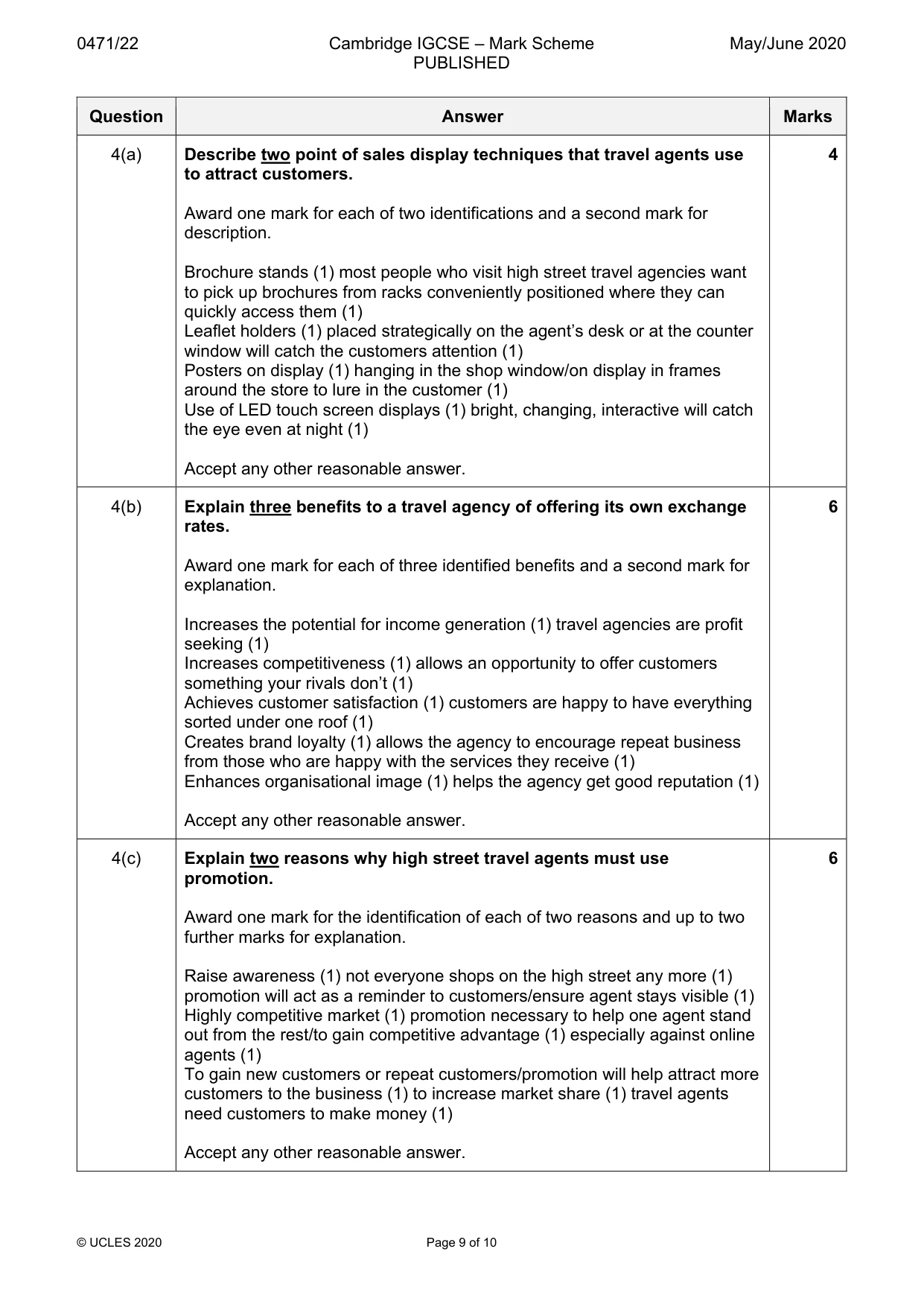 Mark scheme, page 9 of 10