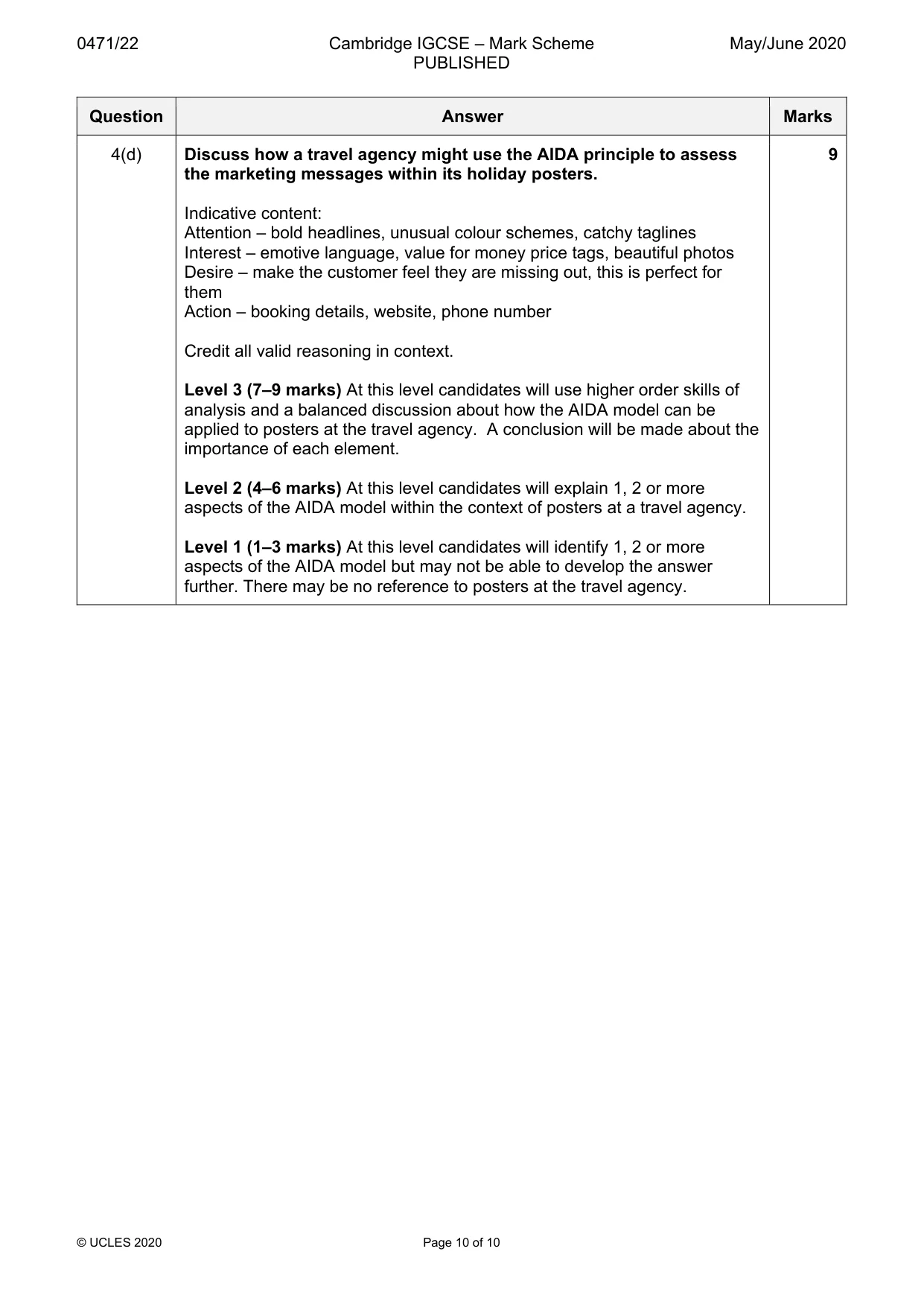 Mark scheme, page 10 of 10