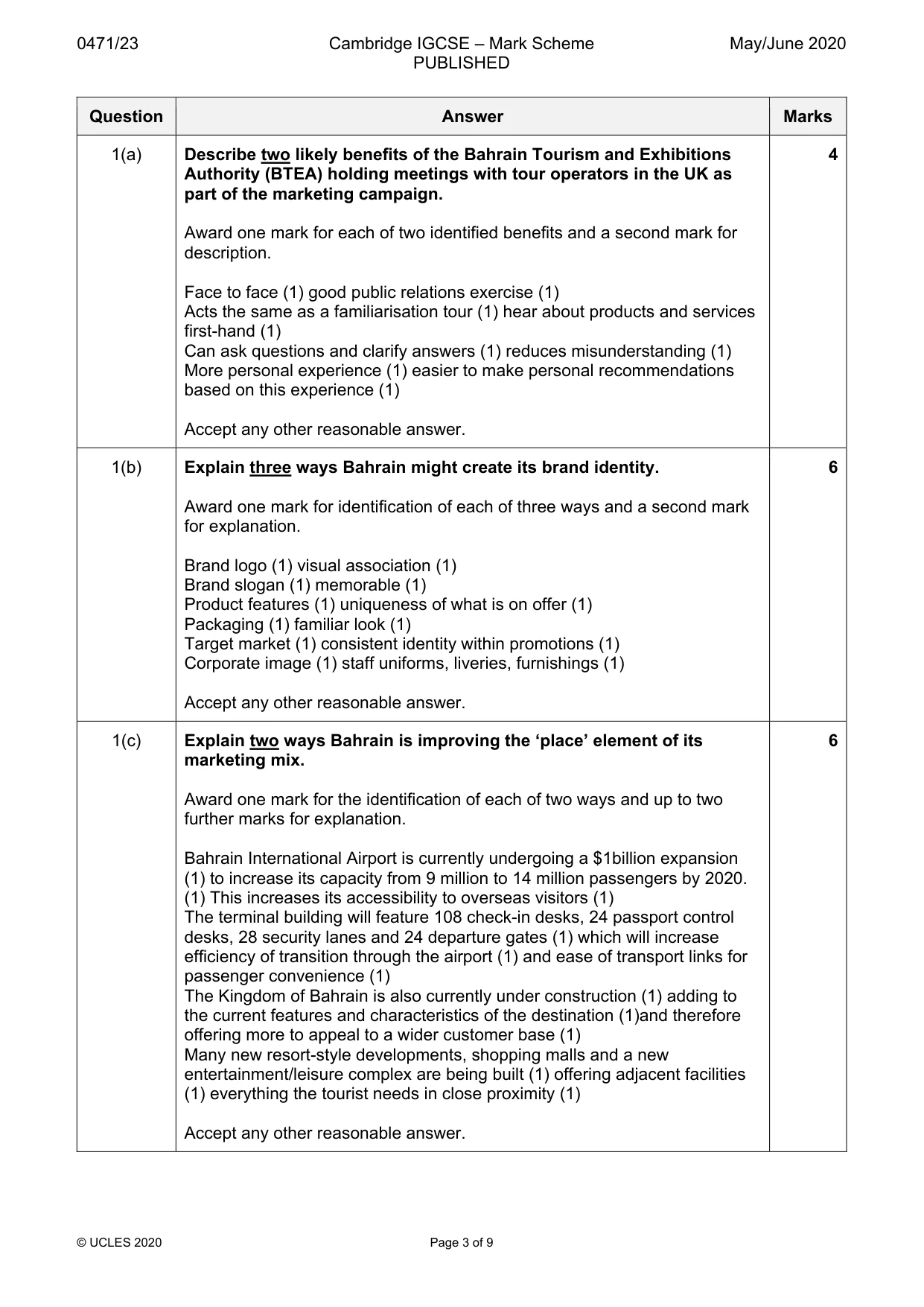 Mark scheme, page 3 of 9