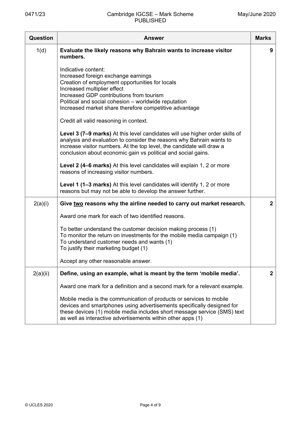 Mark scheme, page 4 of 9