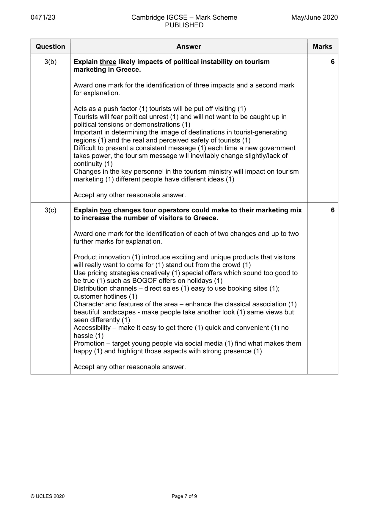Mark scheme, page 7 of 9