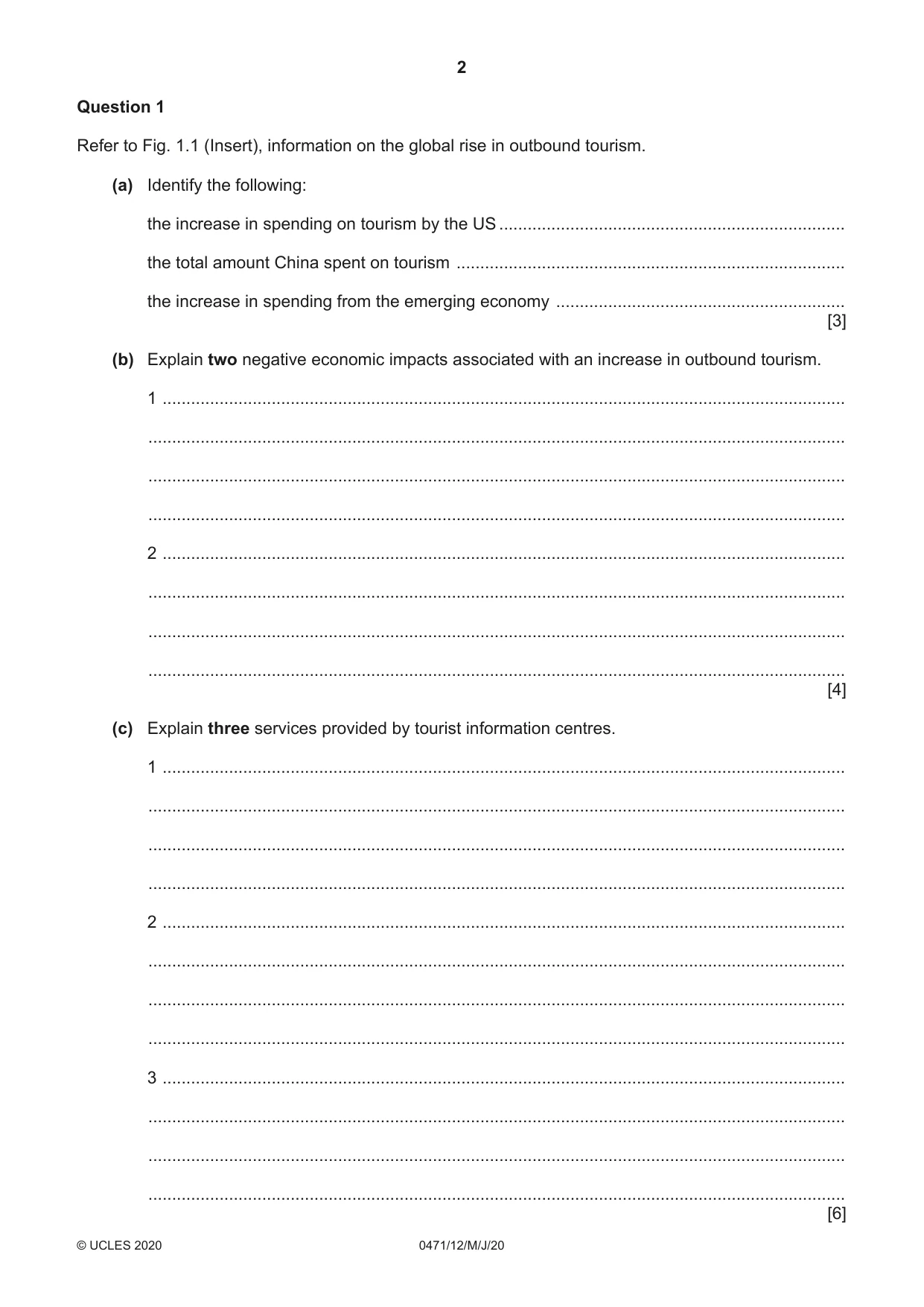 Cambridge IGCSE Travel and Tourism 0471 2020 May/June Paper 1 · Variant 2 question paper, page 2 of 12