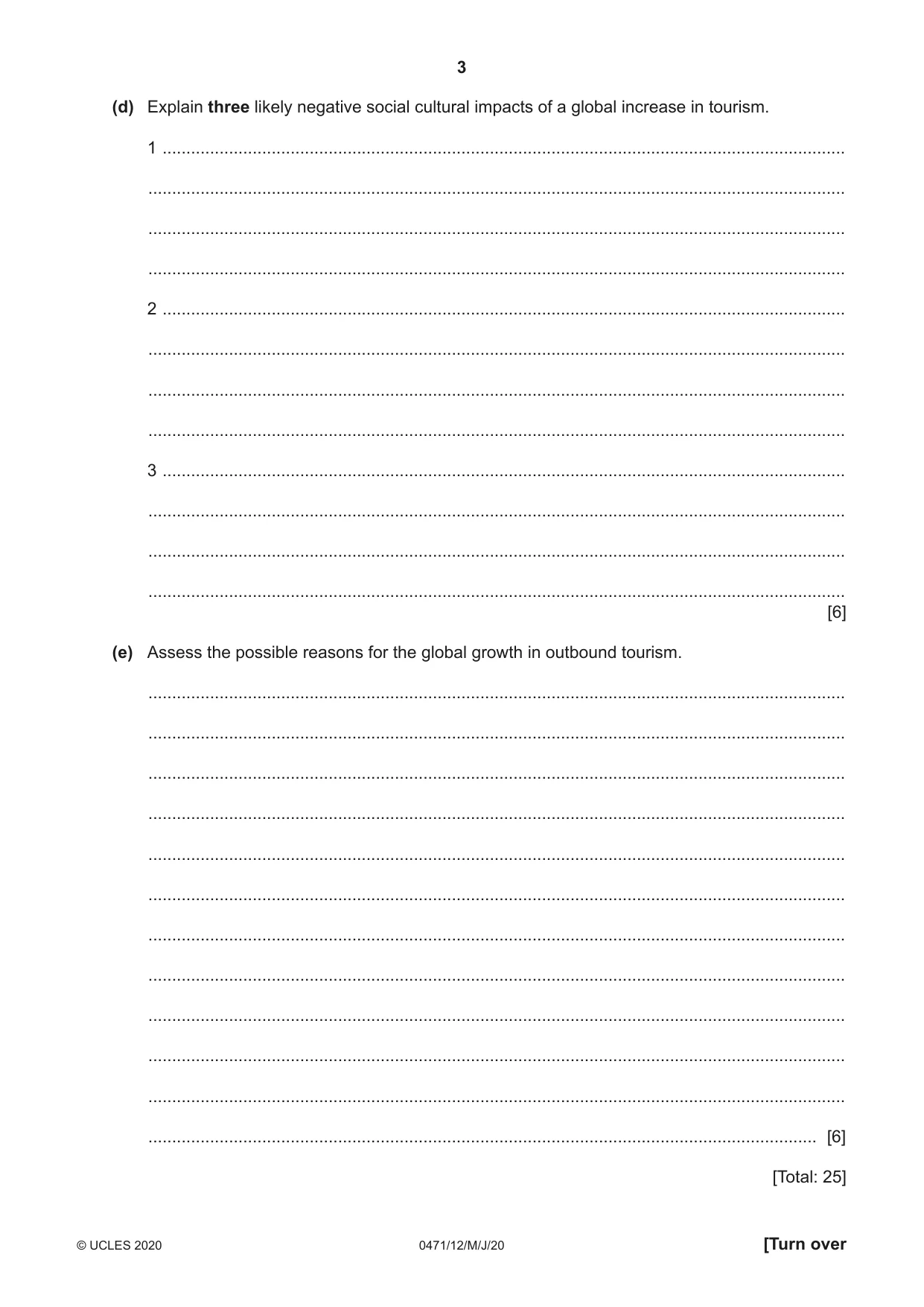 Cambridge IGCSE Travel and Tourism 0471 2020 May/June Paper 1 · Variant 2 question paper, page 3 of 12