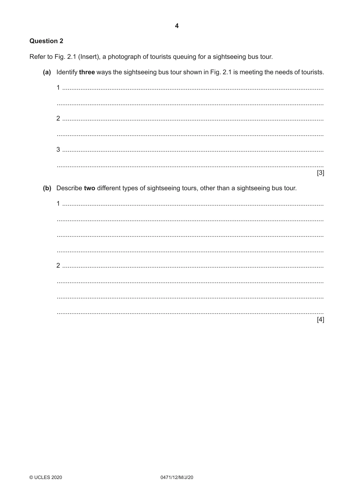 Cambridge IGCSE Travel and Tourism 0471 2020 May/June Paper 1 · Variant 2 question paper, page 4 of 12