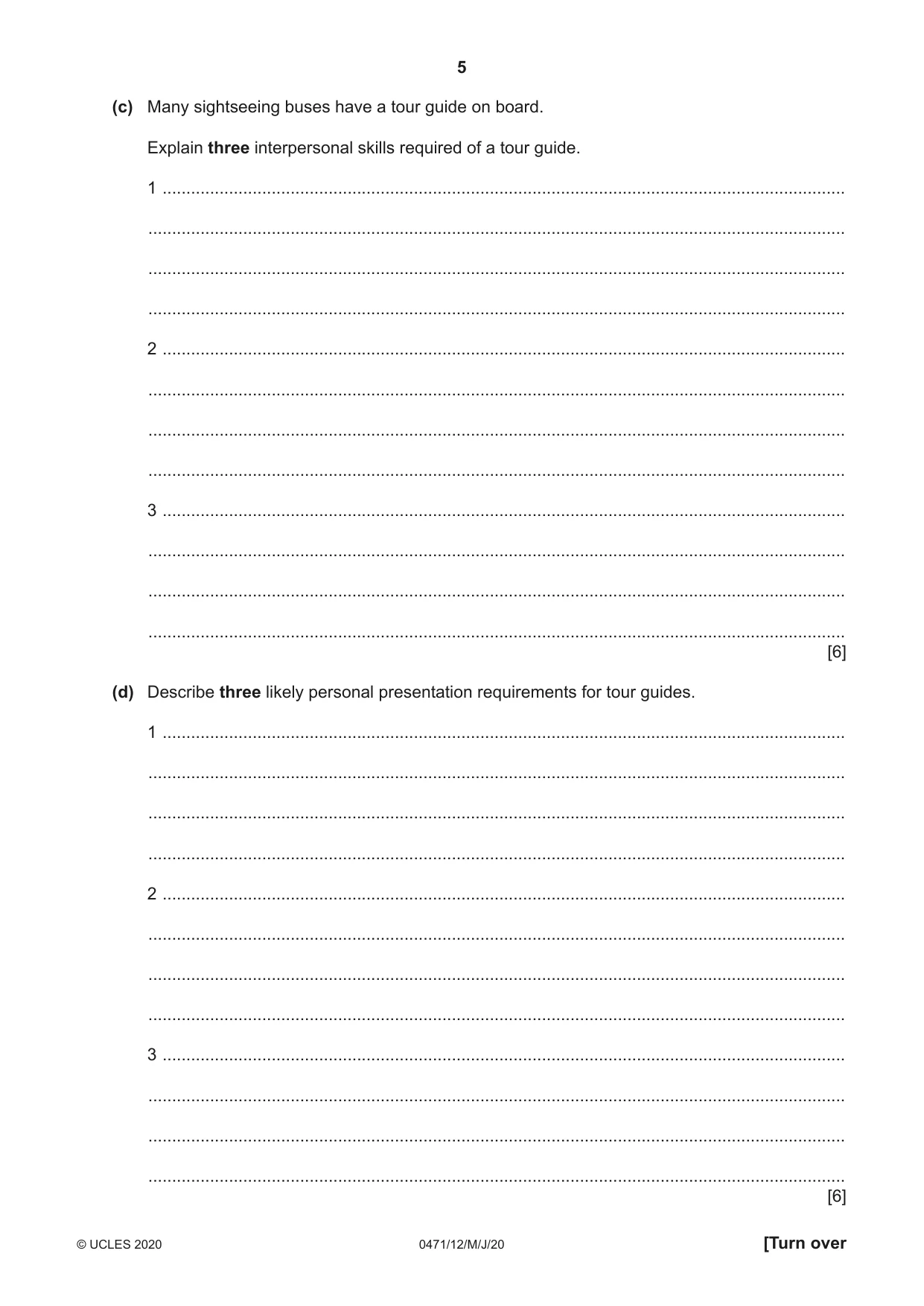 Cambridge IGCSE Travel and Tourism 0471 2020 May/June Paper 1 · Variant 2 question paper, page 5 of 12