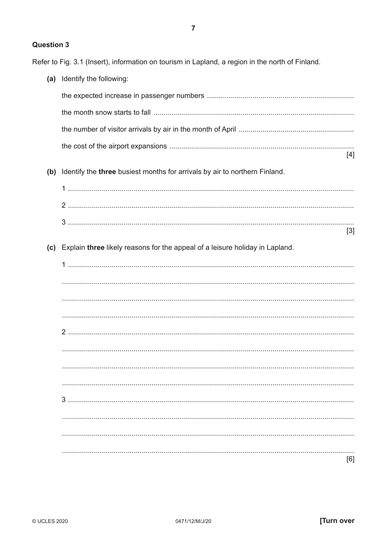 Cambridge IGCSE Travel and Tourism 0471 2020 May/June Paper 1 · Variant 2 question paper, page 7 of 12