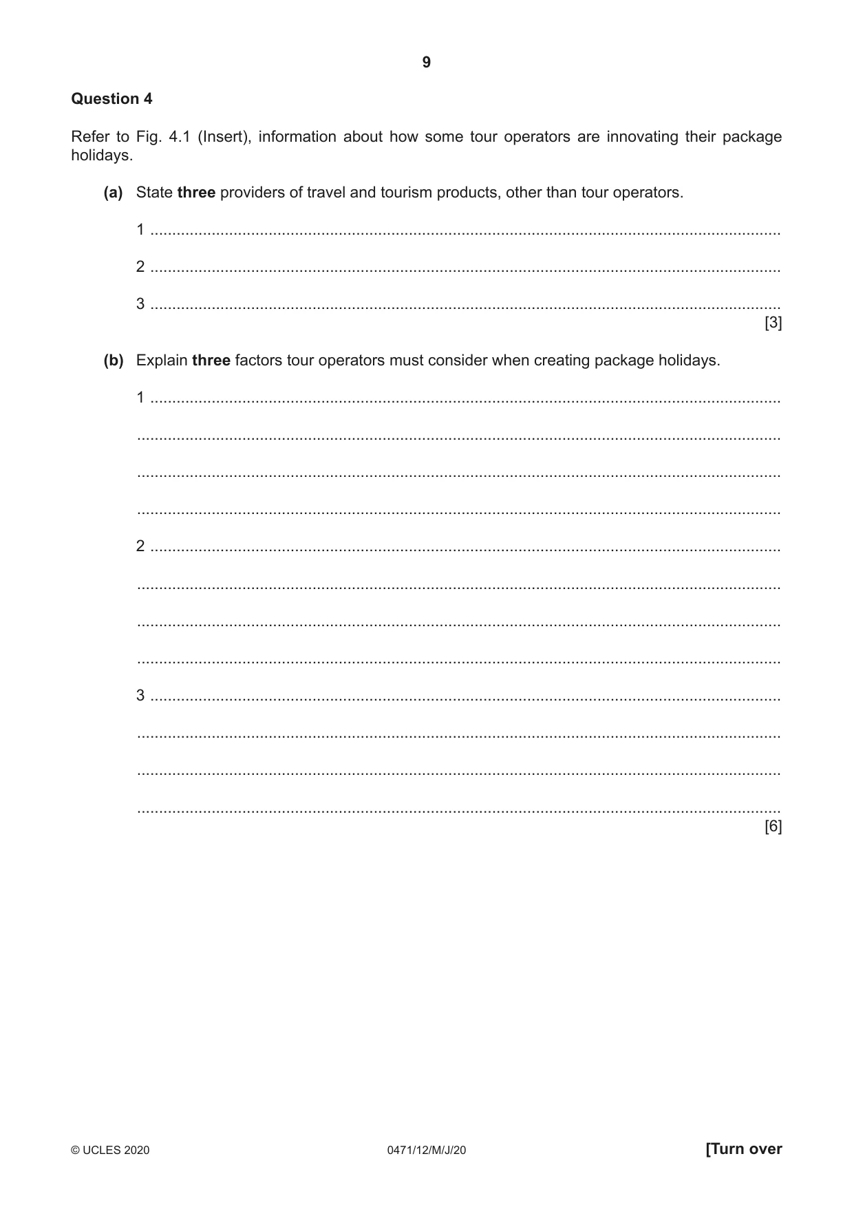 Cambridge IGCSE Travel and Tourism 0471 2020 May/June Paper 1 · Variant 2 question paper, page 9 of 12