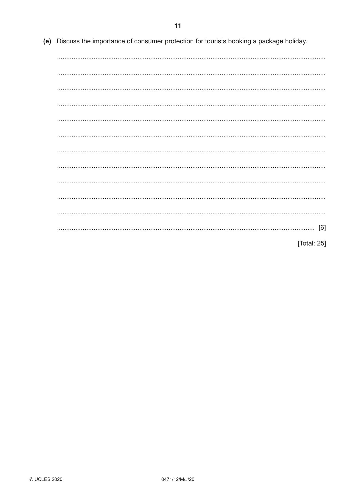 Cambridge IGCSE Travel and Tourism 0471 2020 May/June Paper 1 · Variant 2 question paper, page 11 of 12