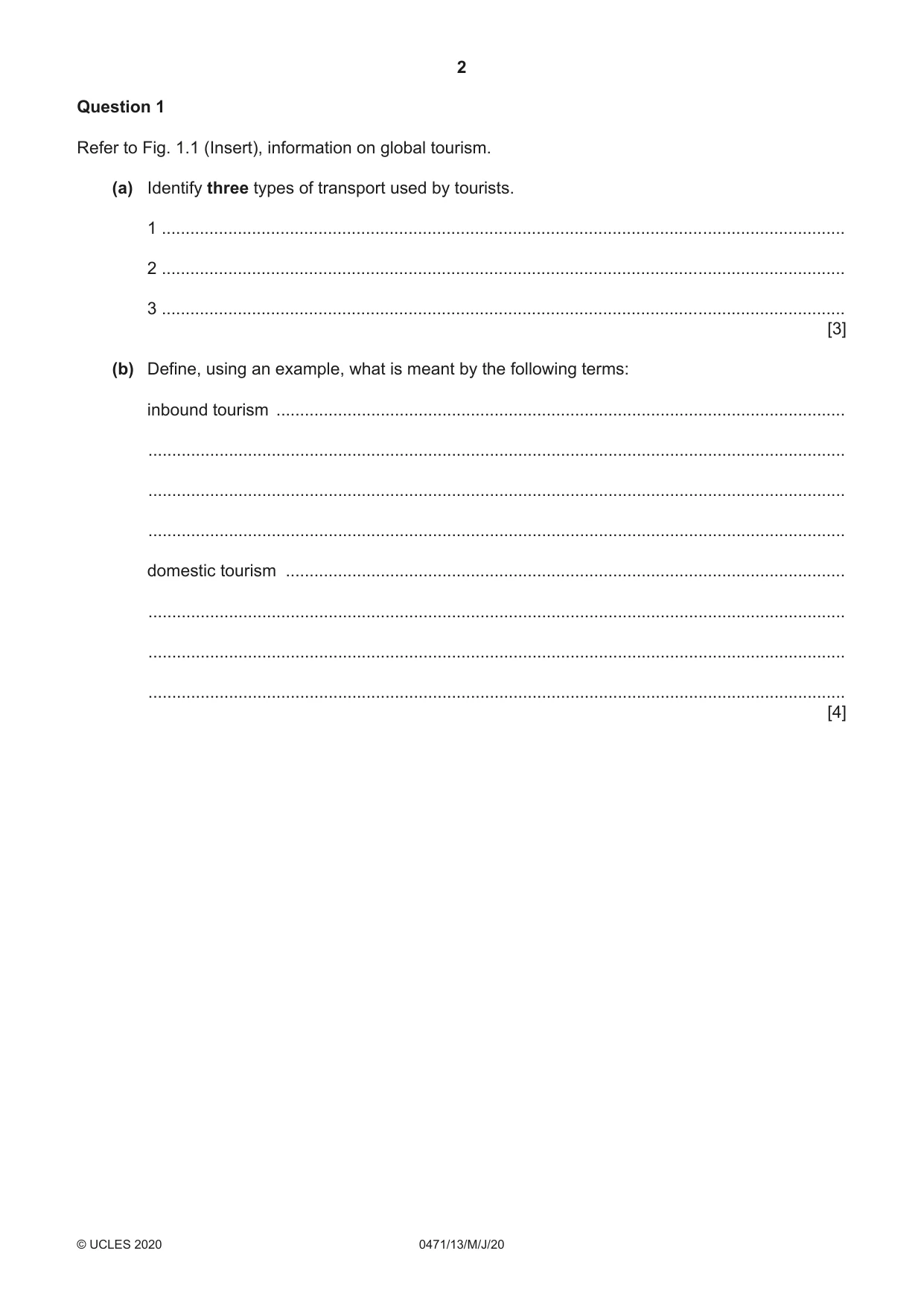 Cambridge IGCSE Travel and Tourism 0471 2020 May/June Paper 1 · Variant 3 question paper, page 2 of 12