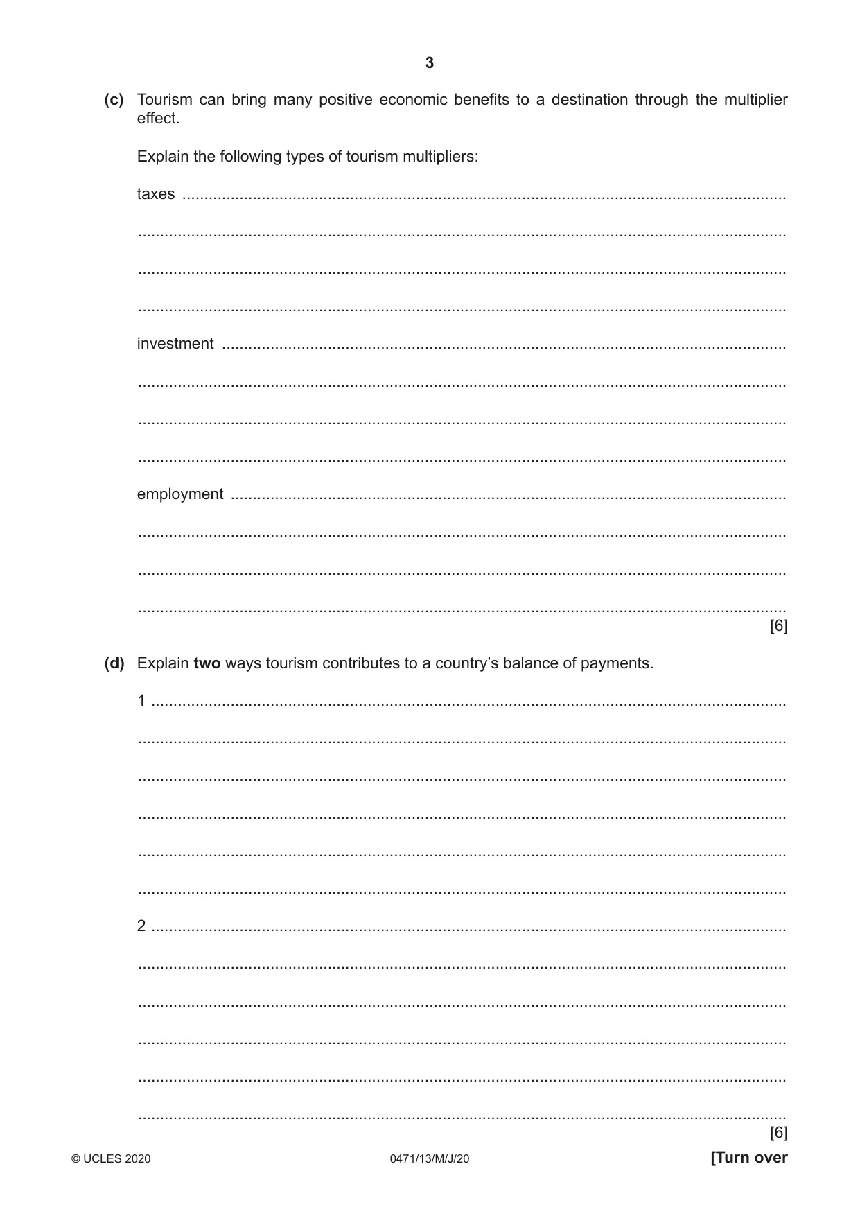 Cambridge IGCSE Travel and Tourism 0471 2020 May/June Paper 1 · Variant 3 question paper, page 3 of 12