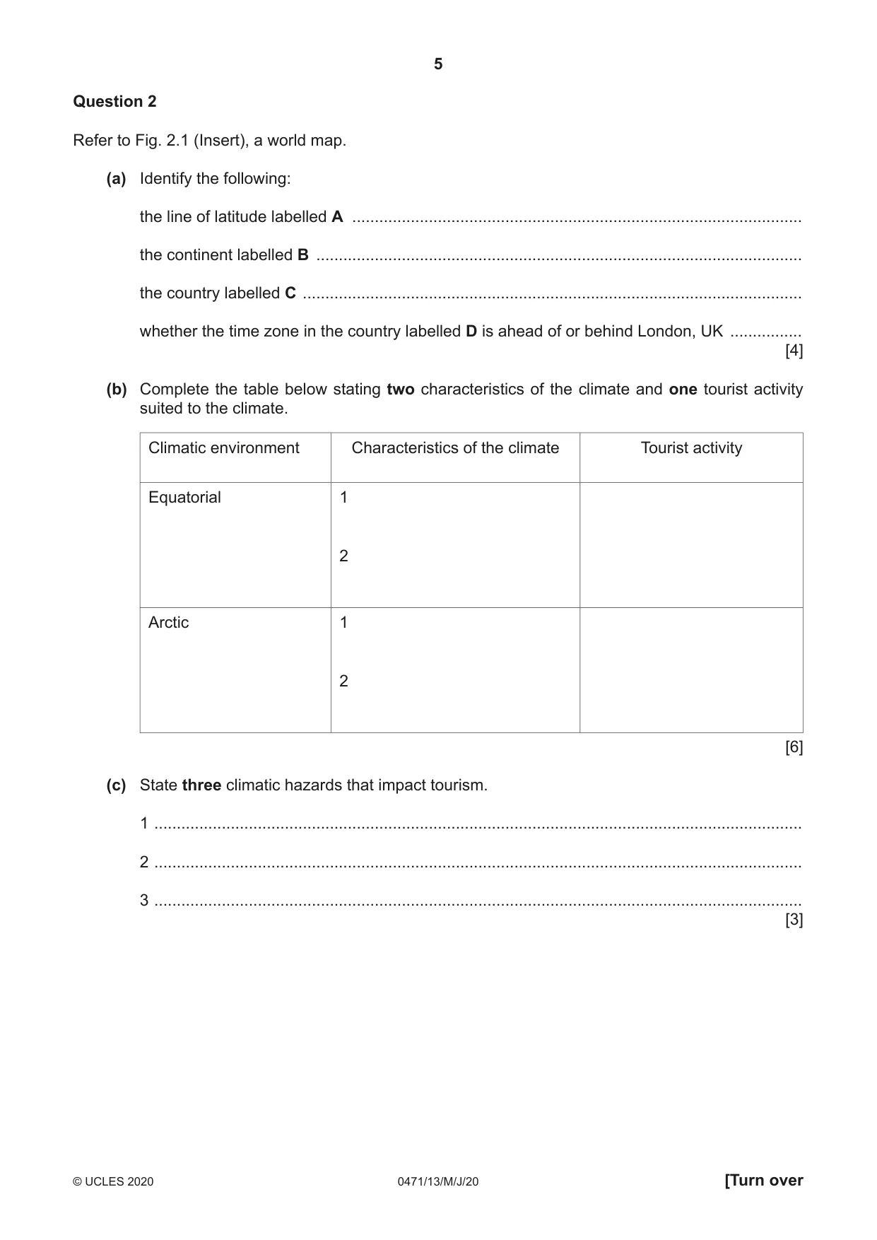 Cambridge IGCSE Travel and Tourism 0471 2020 May/June Paper 1 · Variant 3 question paper, page 5 of 12