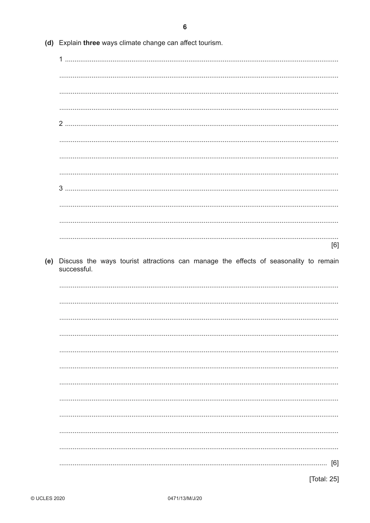 Cambridge IGCSE Travel and Tourism 0471 2020 May/June Paper 1 · Variant 3 question paper, page 6 of 12