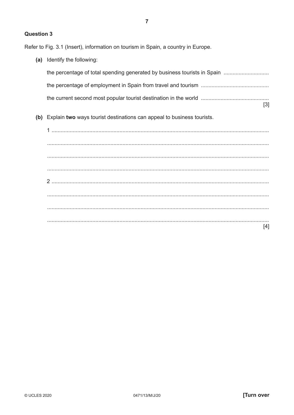 Cambridge IGCSE Travel and Tourism 0471 2020 May/June Paper 1 · Variant 3 question paper, page 7 of 12