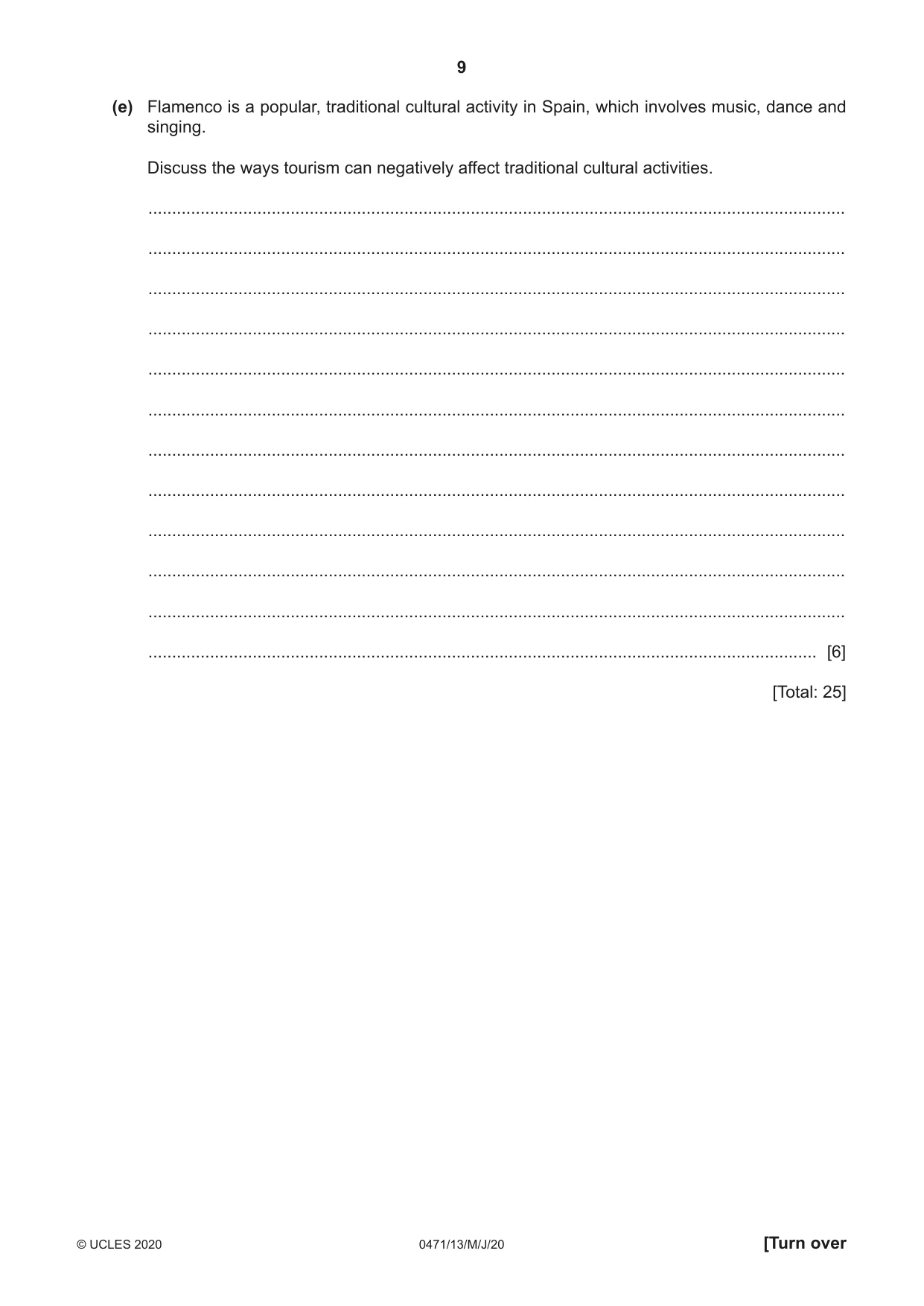 Cambridge IGCSE Travel and Tourism 0471 2020 May/June Paper 1 · Variant 3 question paper, page 9 of 12