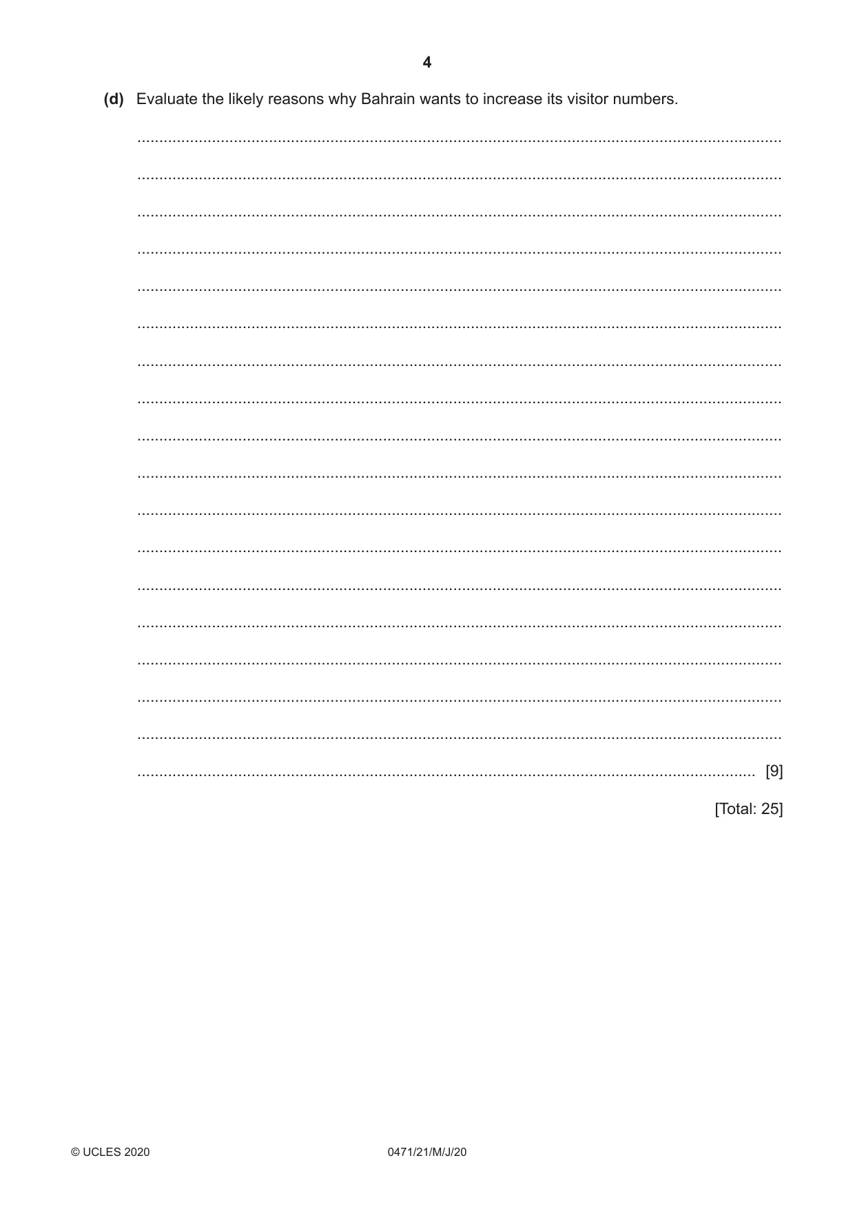 Cambridge IGCSE Travel and Tourism 0471 2020 May/June Paper 2 · Variant 1 question paper, page 4 of 16
