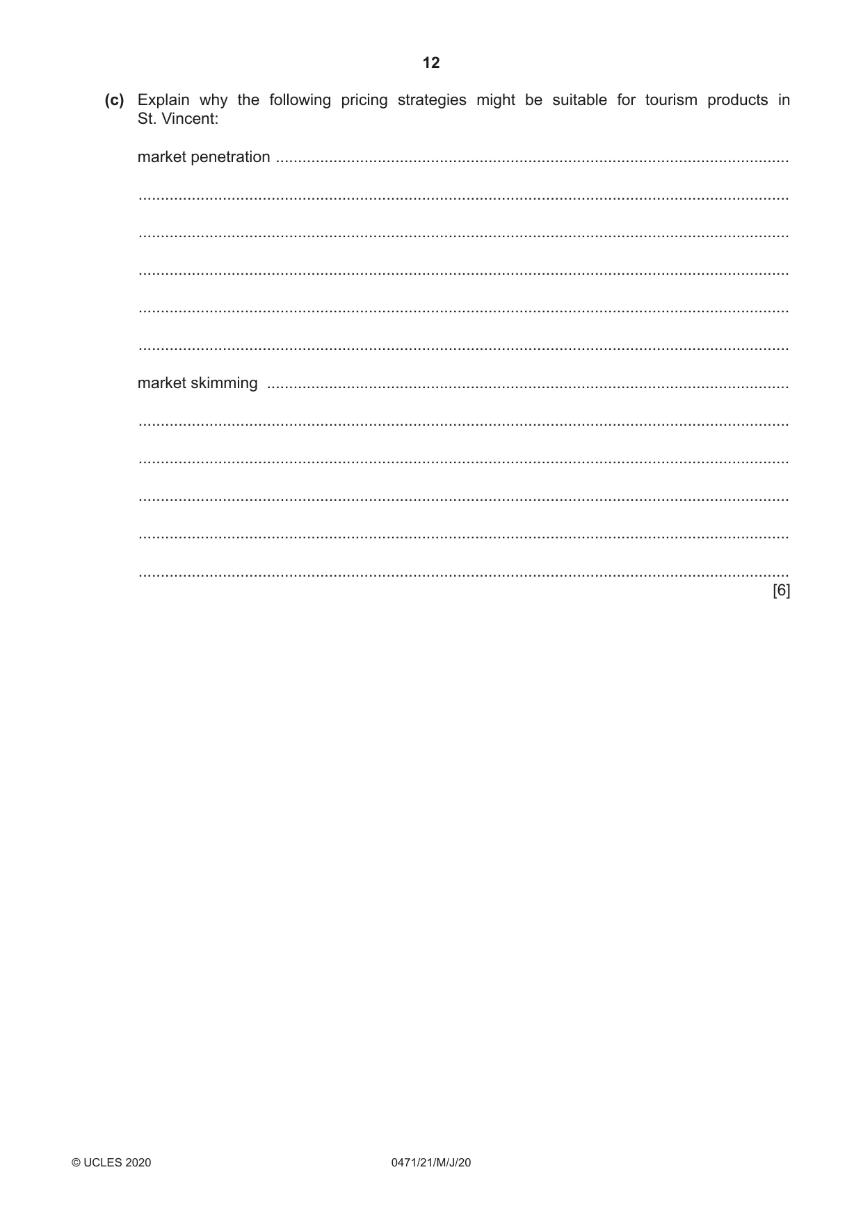 Cambridge IGCSE Travel and Tourism 0471 2020 May/June Paper 2 · Variant 1 question paper, page 12 of 16