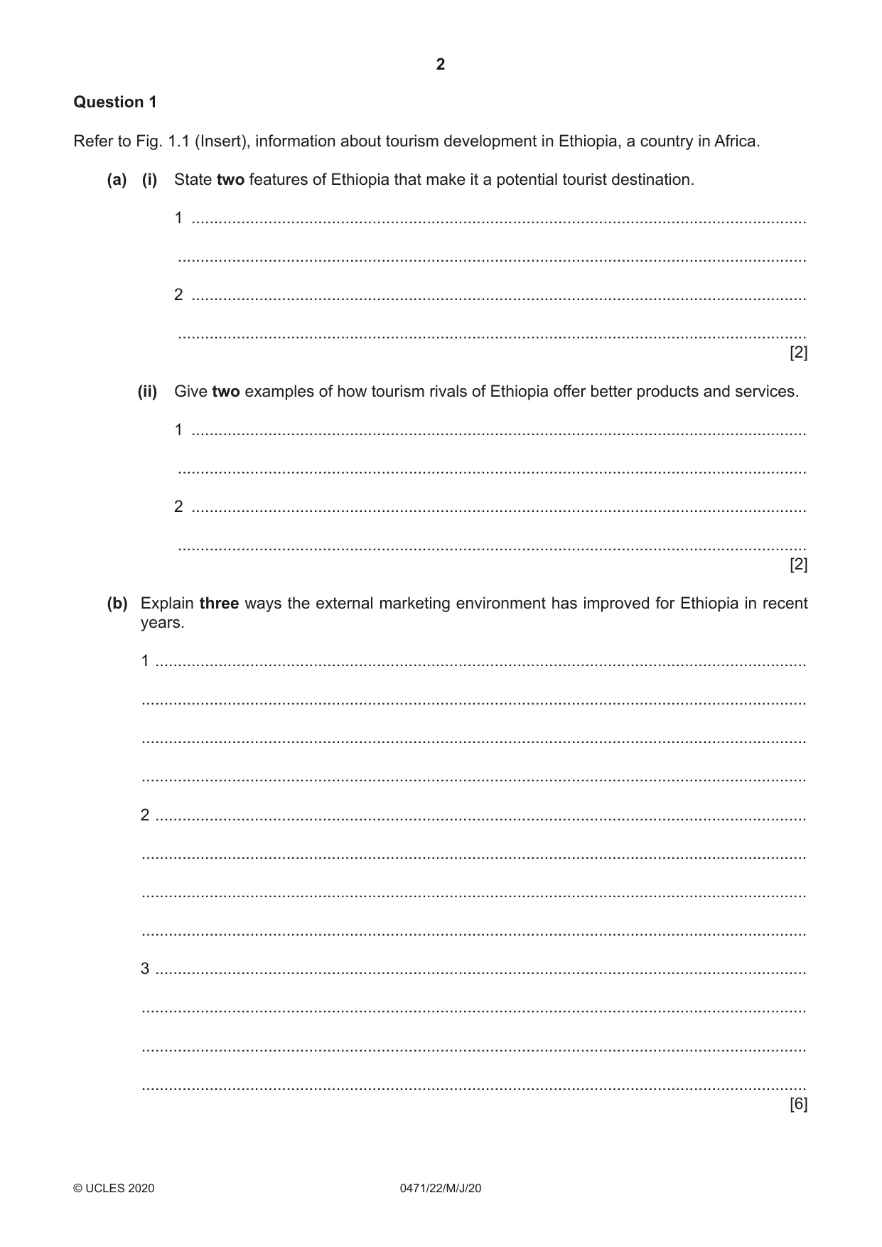 Cambridge IGCSE Travel and Tourism 0471 2020 May/June Paper 2 · Variant 2 question paper, page 2 of 16
