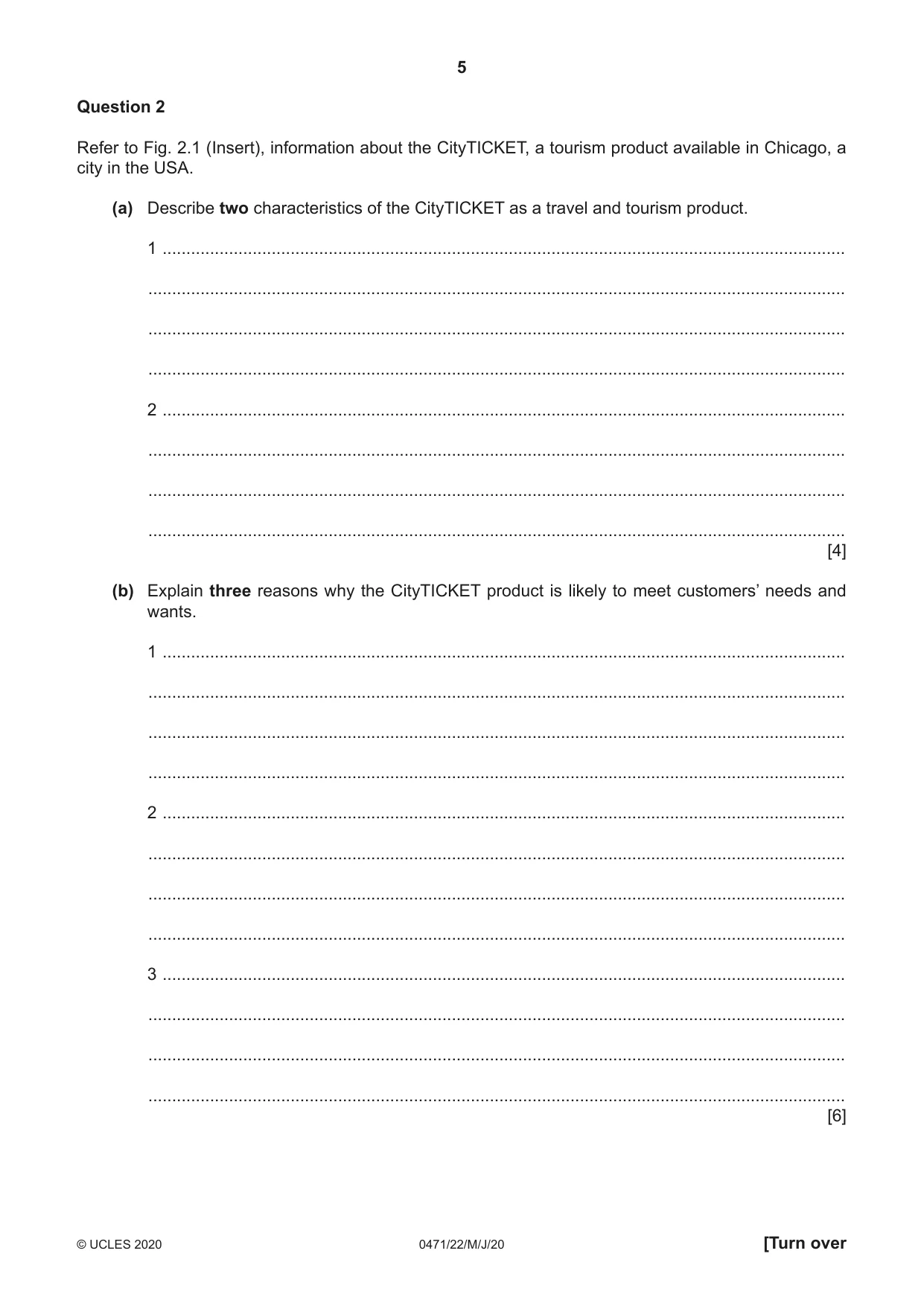 Cambridge IGCSE Travel and Tourism 0471 2020 May/June Paper 2 · Variant 2 question paper, page 5 of 16