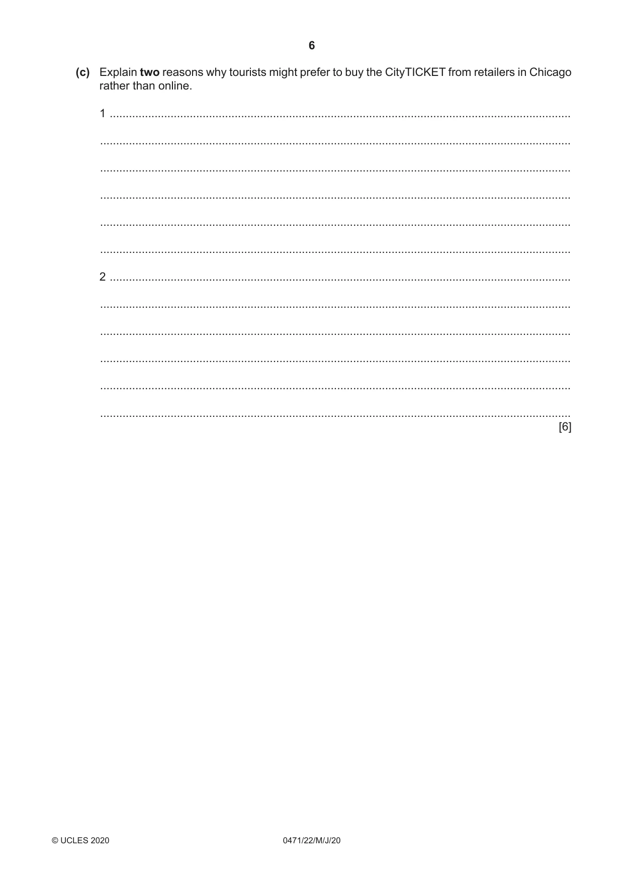 Cambridge IGCSE Travel and Tourism 0471 2020 May/June Paper 2 · Variant 2 question paper, page 6 of 16