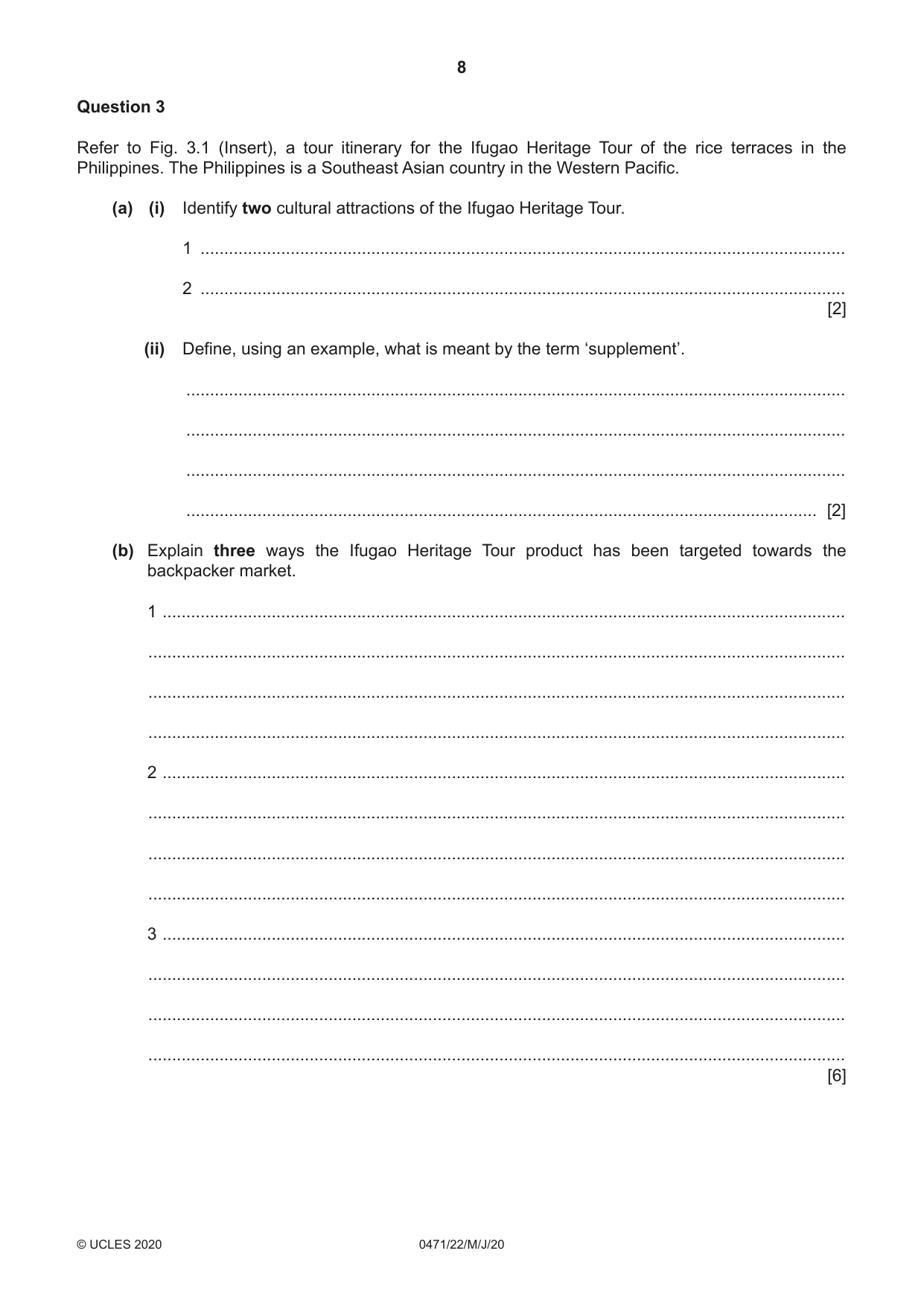 Cambridge IGCSE Travel and Tourism 0471 2020 May/June Paper 2 · Variant 2 question paper, page 8 of 16