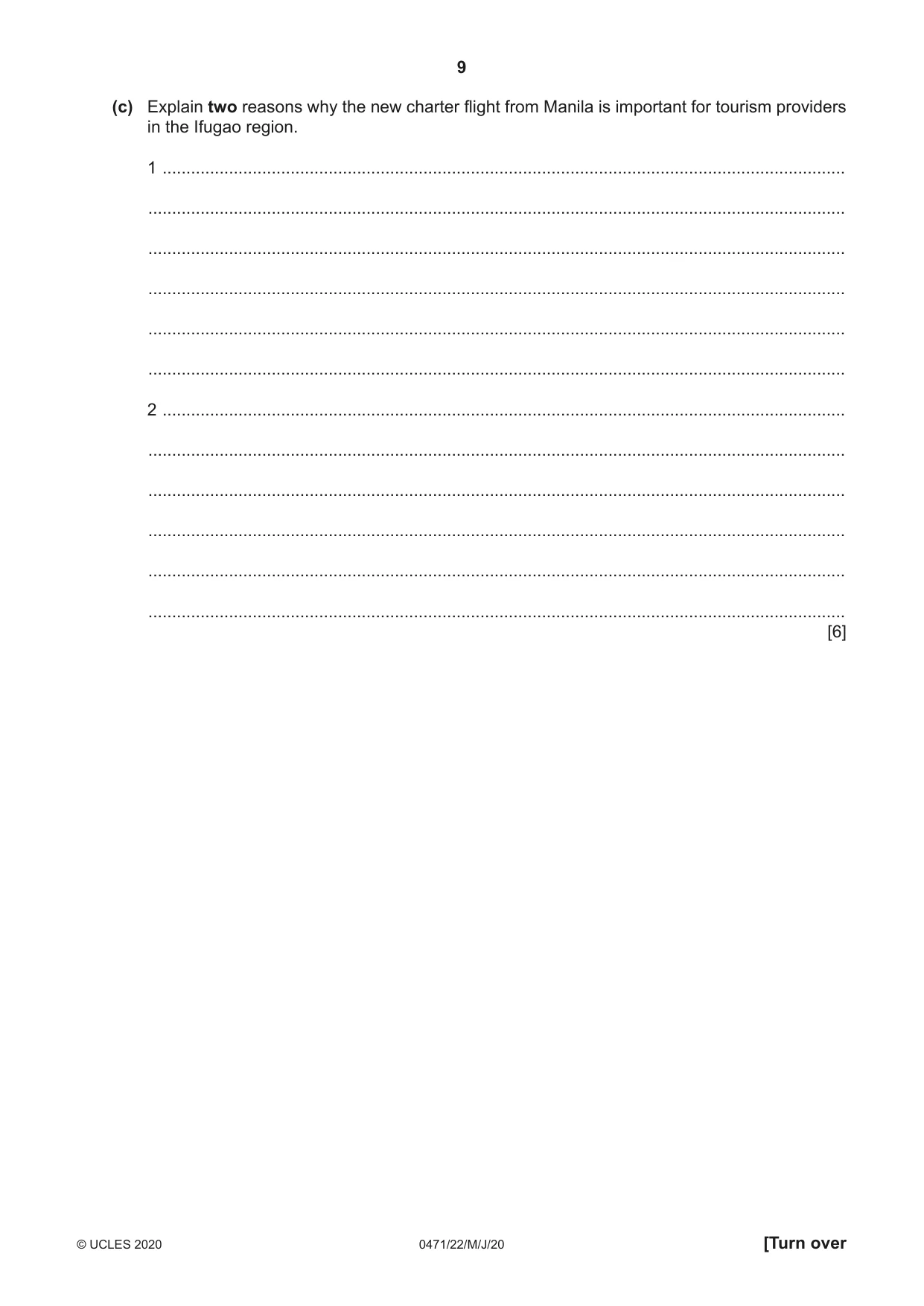Cambridge IGCSE Travel and Tourism 0471 2020 May/June Paper 2 · Variant 2 question paper, page 9 of 16