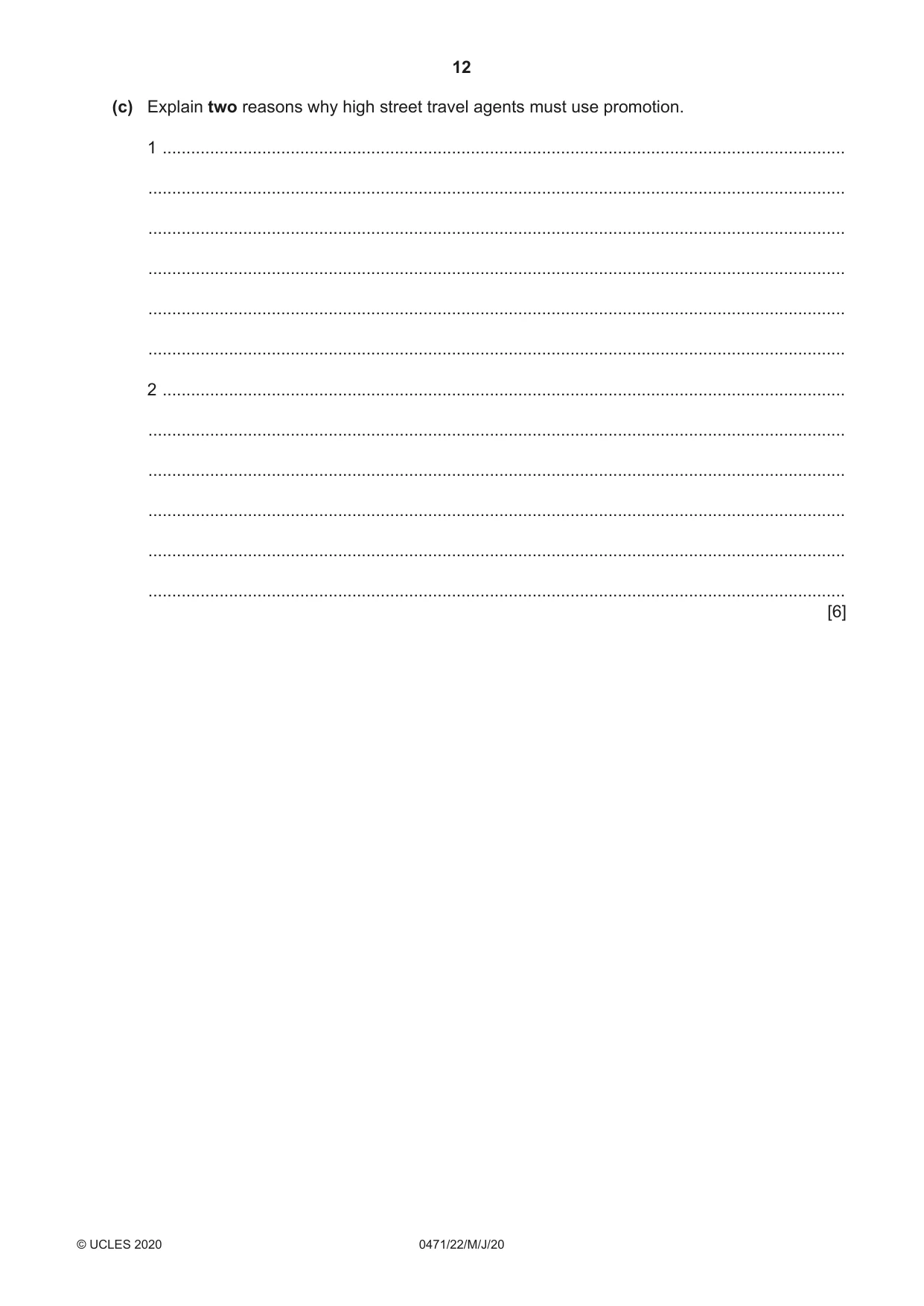 Cambridge IGCSE Travel and Tourism 0471 2020 May/June Paper 2 · Variant 2 question paper, page 12 of 16