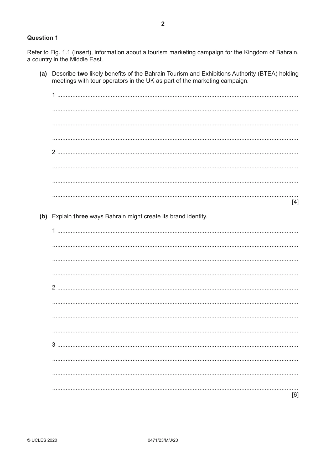 Cambridge IGCSE Travel and Tourism 0471 2020 May/June Paper 2 · Variant 3 question paper, page 2 of 16