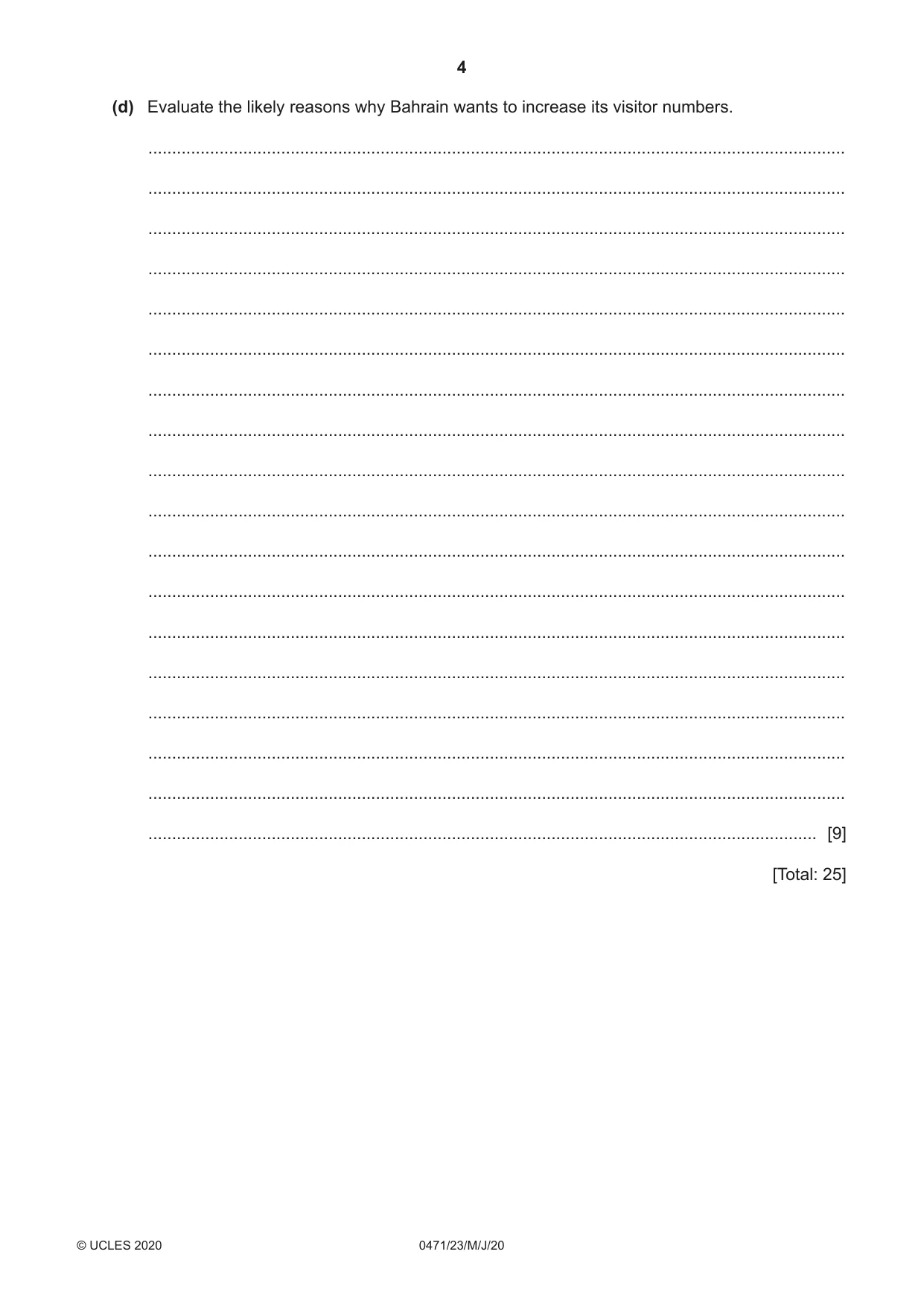 Cambridge IGCSE Travel and Tourism 0471 2020 May/June Paper 2 · Variant 3 question paper, page 4 of 16