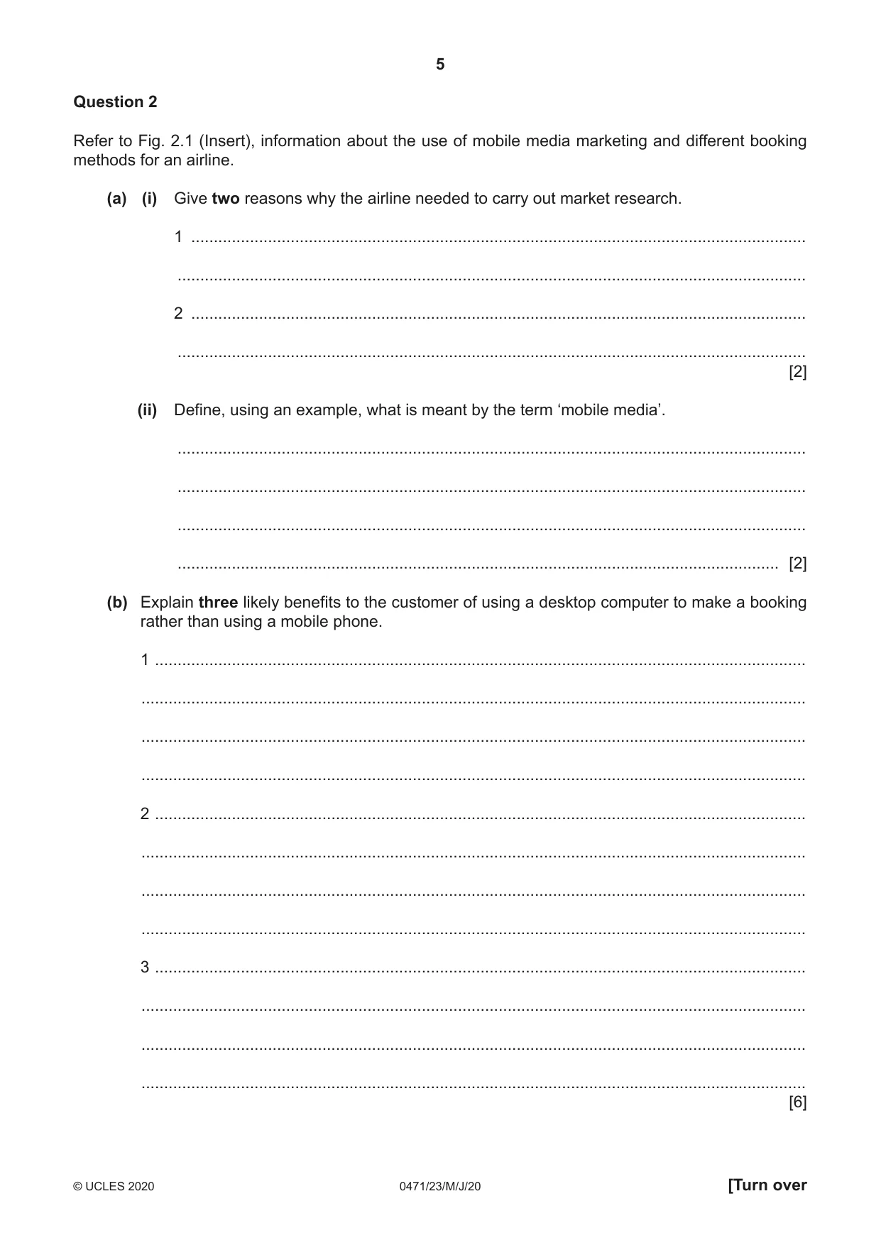 Cambridge IGCSE Travel and Tourism 0471 2020 May/June Paper 2 · Variant 3 question paper, page 5 of 16